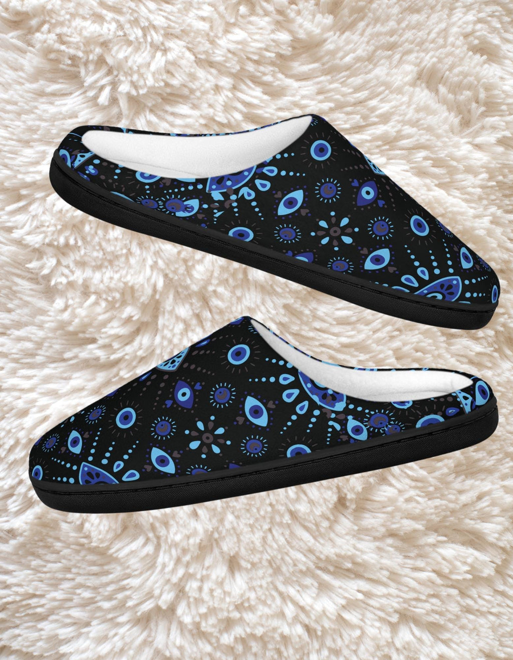 Blue Evil Eye Fleece Slippers: Cozy Indoor Comfort Shoes