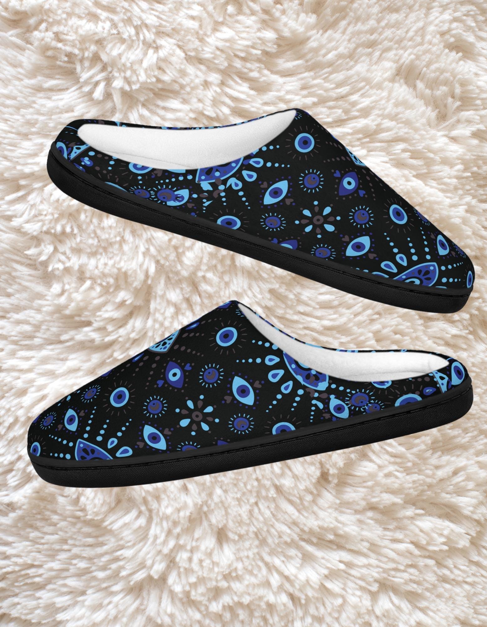 Blue Evil Eye Fleece Slippers: Cozy Indoor Comfort Shoes