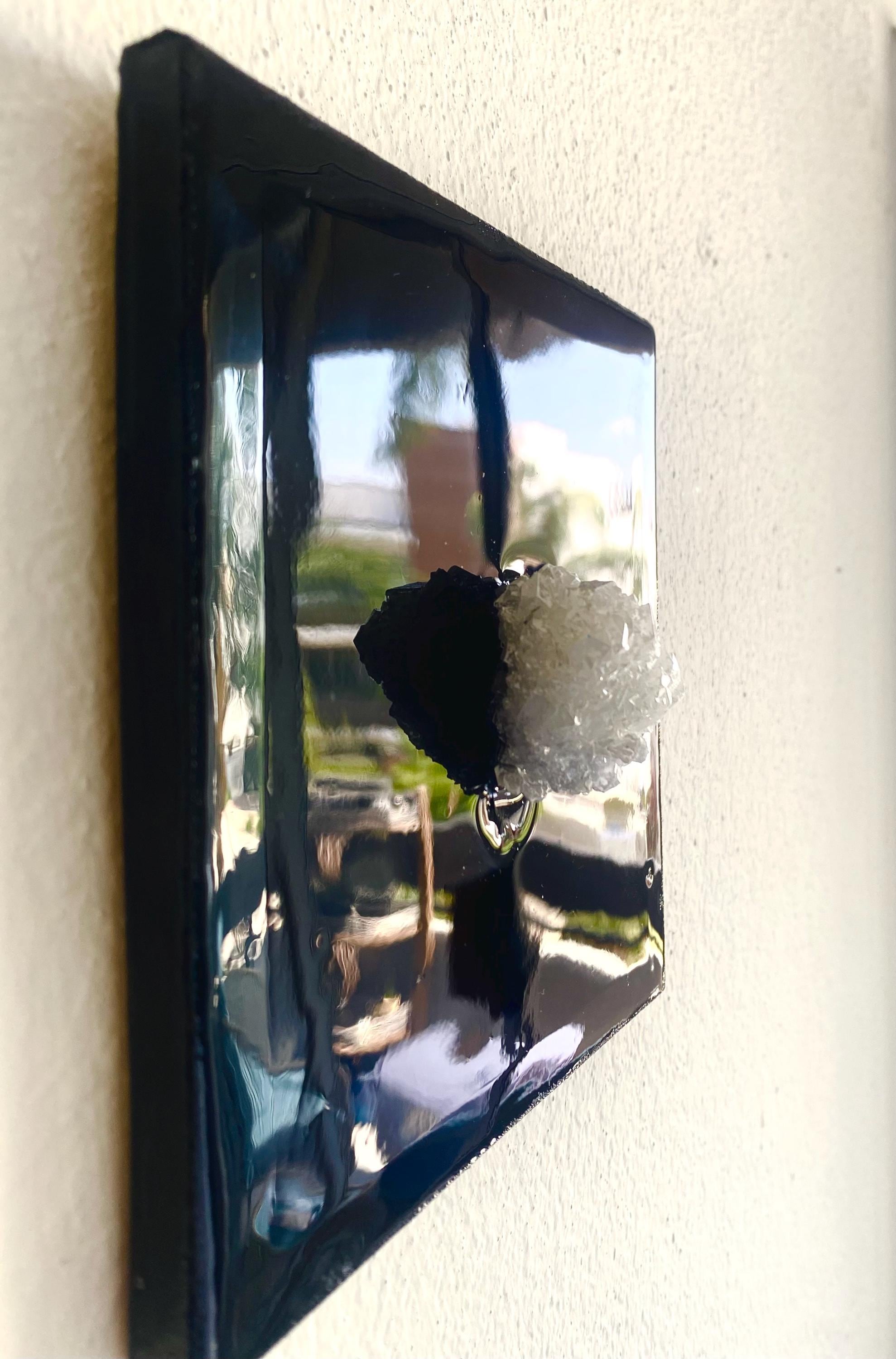 Handmade Stone Geode Wall Hanging: Black Resin Canvas Art