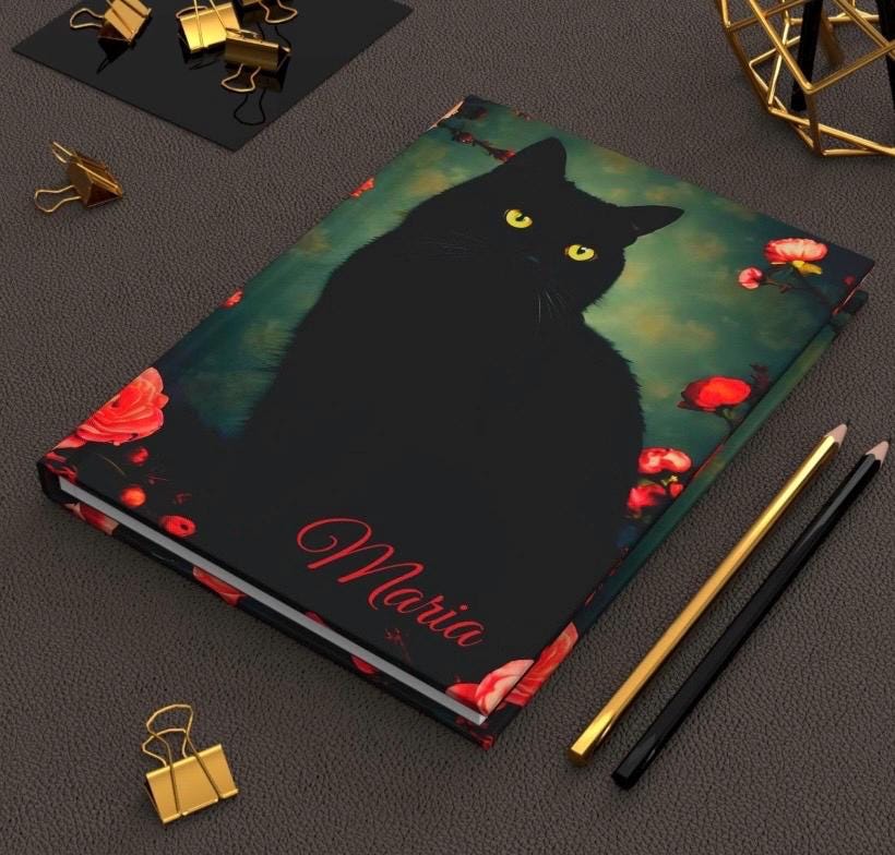 Cat Lover's Black Cat Hardcover Journal Matte, Nature-Inspired Sketchbook, Personalized Option, Gift for Holidays