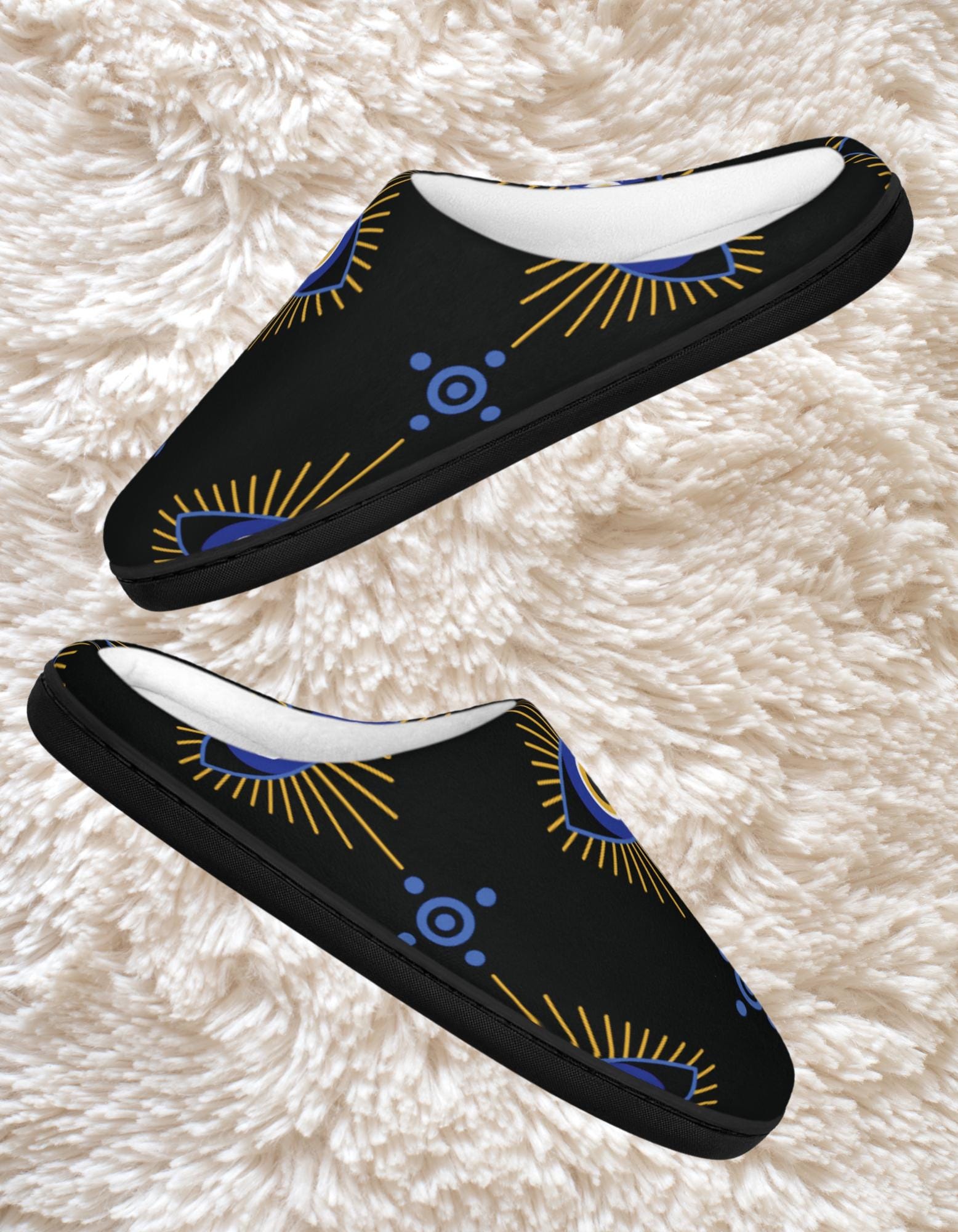Boho Eye Design Fleece Slippers: Cozy Unisex House Shoes