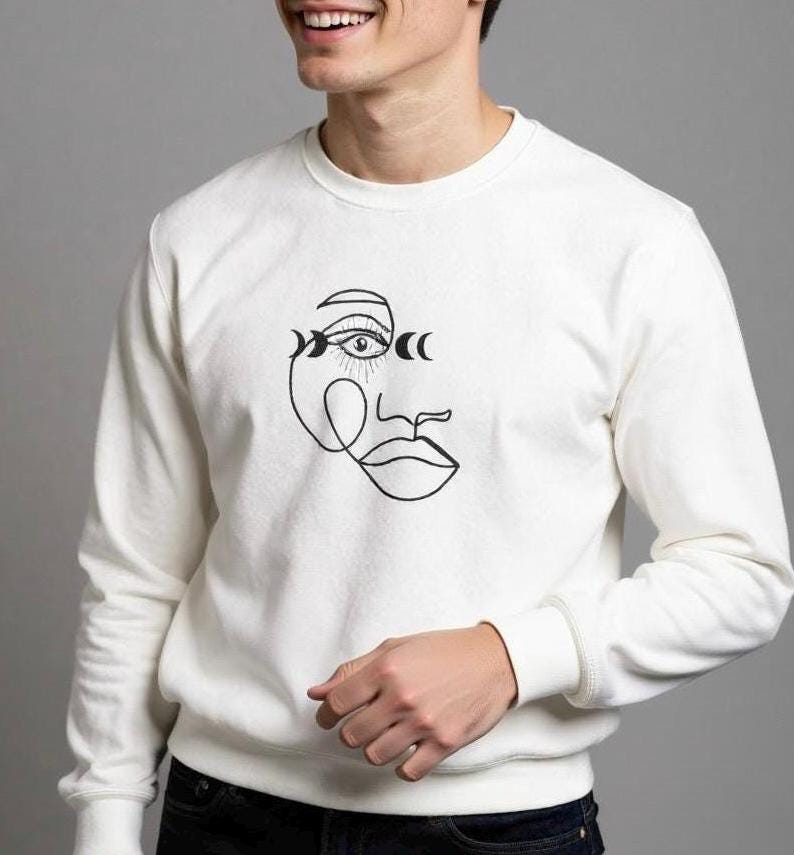 Celestial Profile Line Art Women's Face, Moon Phase Shirt, Lunar Cycle Jumper, Astronomy Sweatshirt,