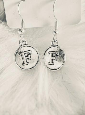 Personalized Silver Initial Earrings – Custom Letter Dangle with Secure Rubber Backing