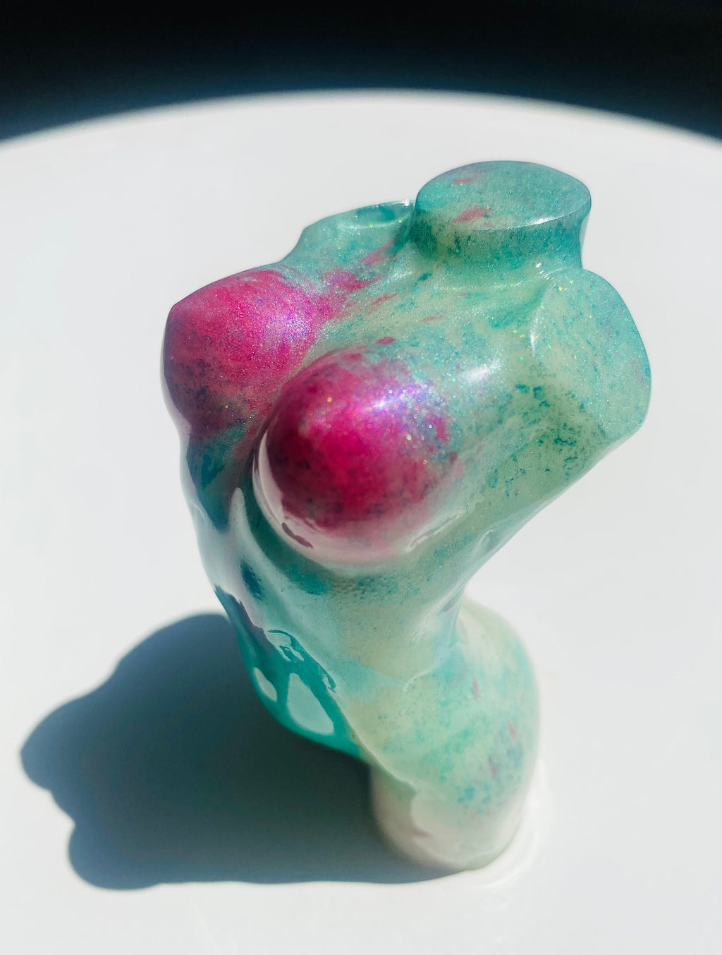 Hand Made/Resin/Fit Body Goddess Figure W/Pink Breast/ Aqua Blue