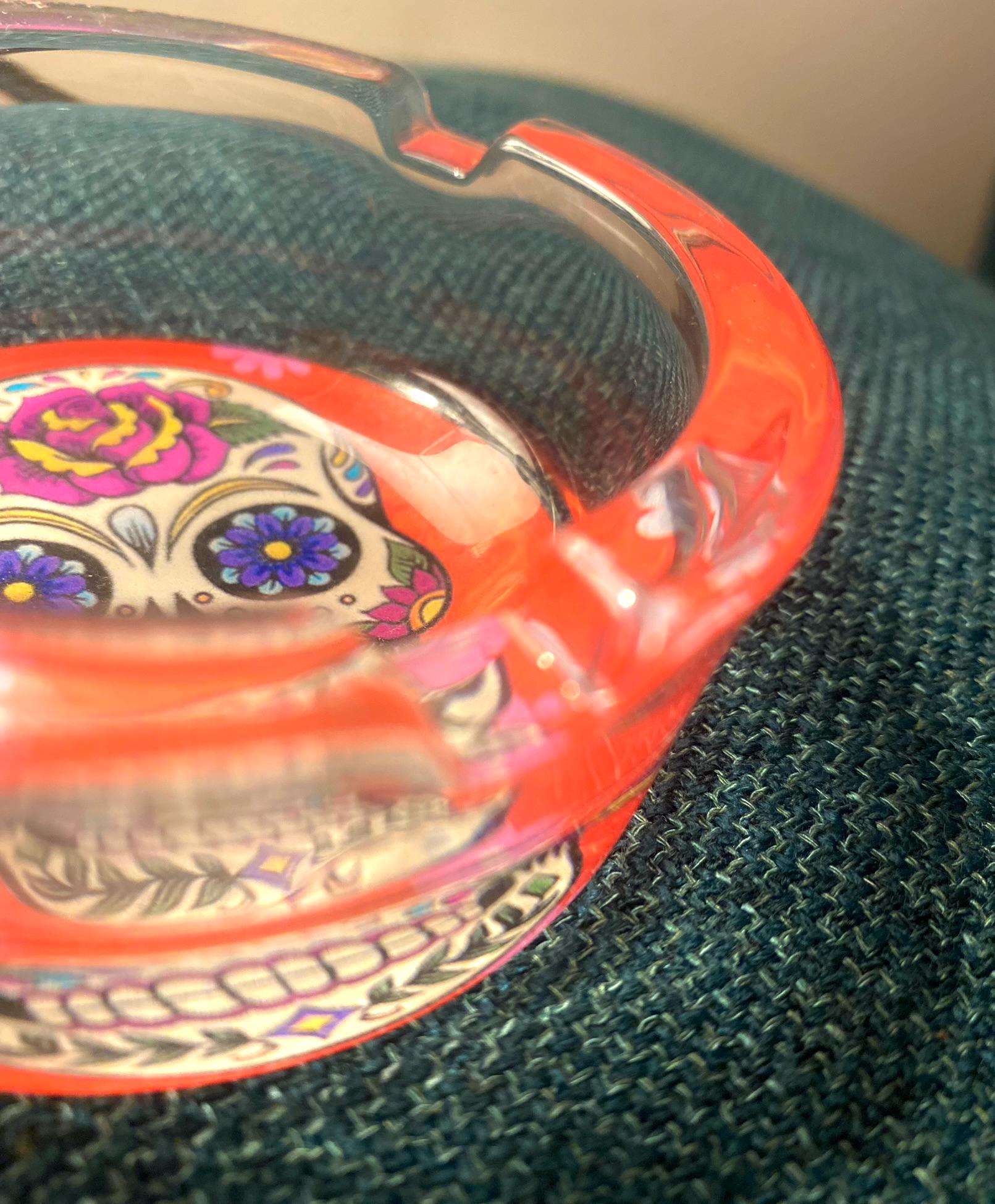 Vibrant Orange Sugar Skull, Decor Glass, Day of the Dead Ashtray, Thick Glass, Themed, Ashtray