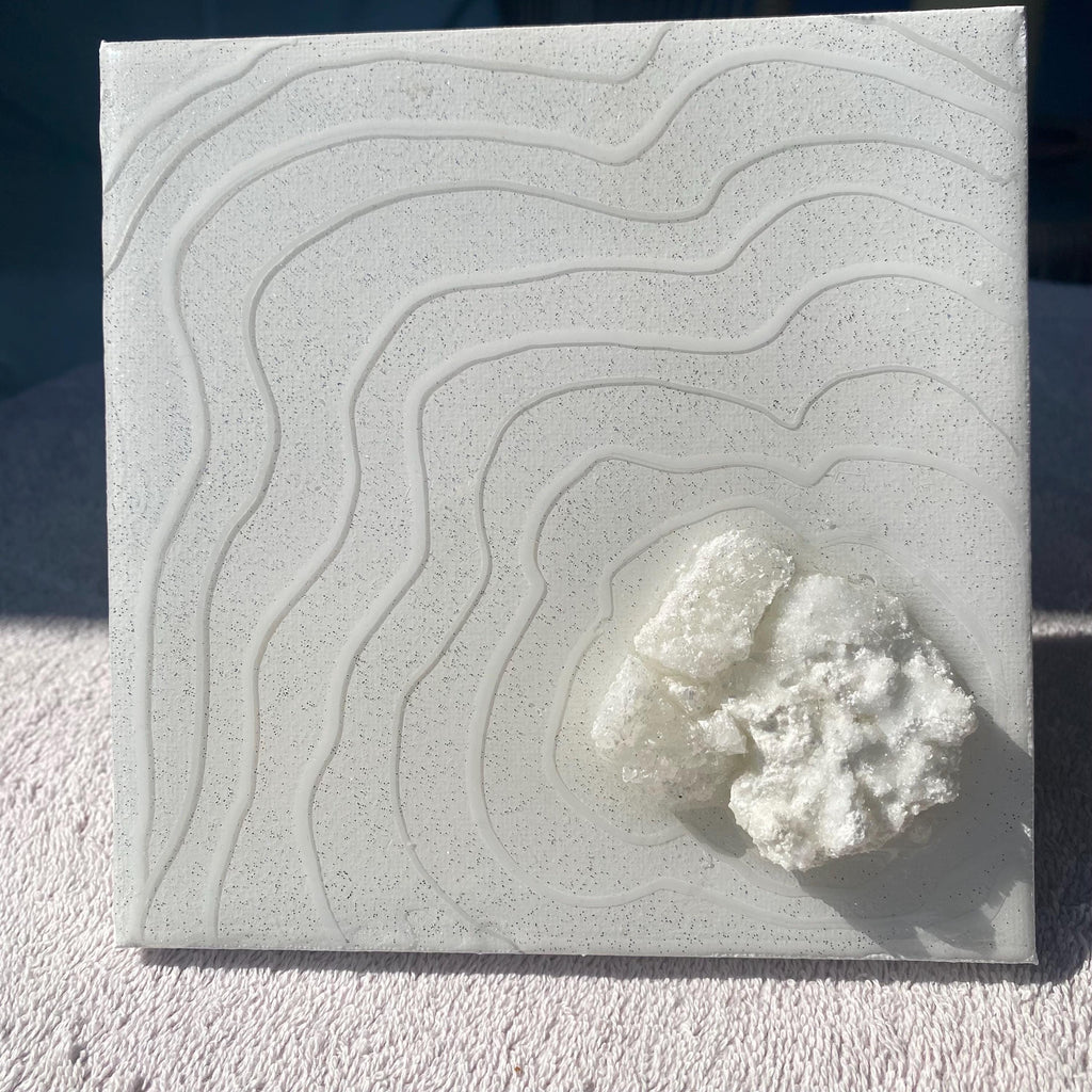 White Stone Ripple Geode Wall Art: 6x6 Resin Canvas, Gloss Finish