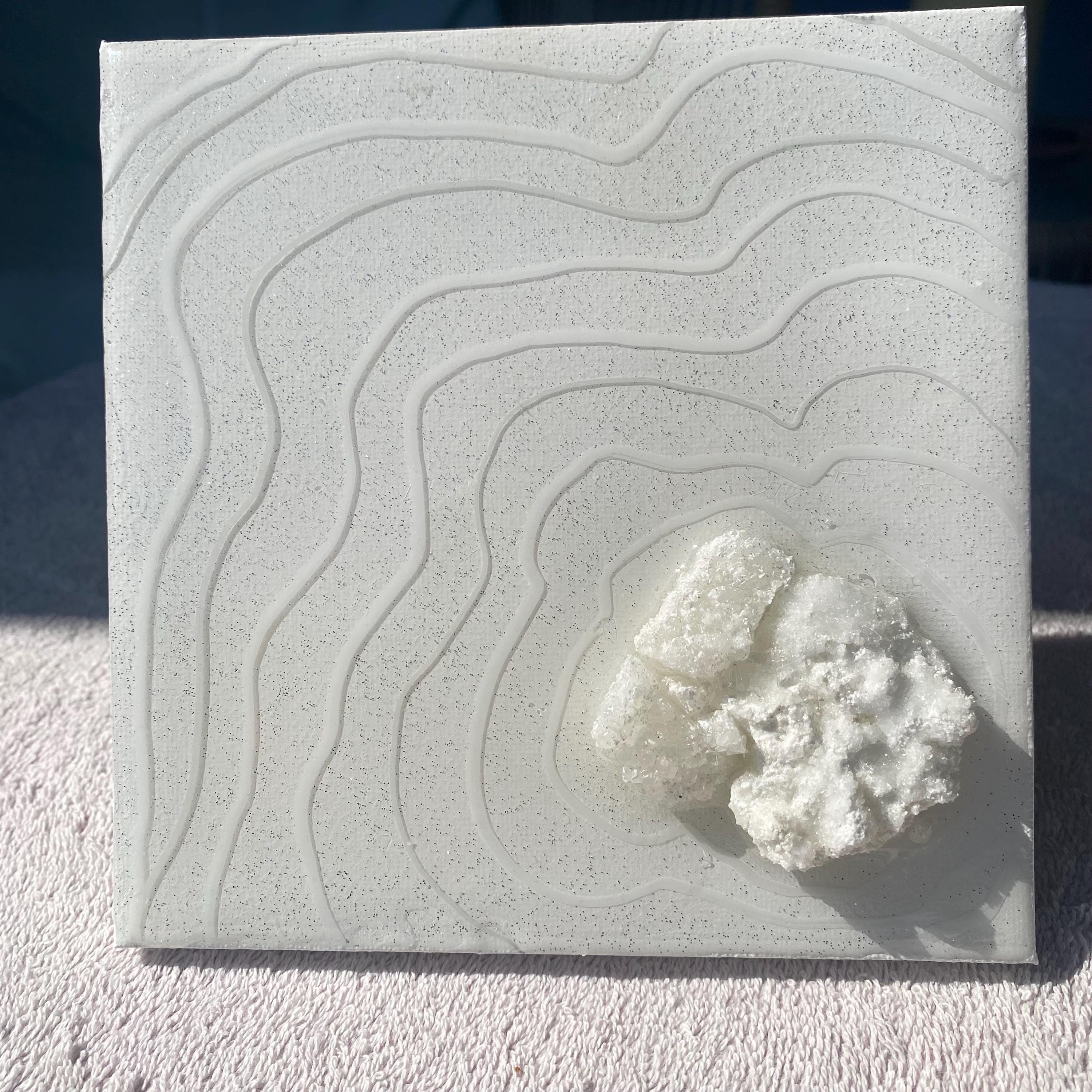 White Stone Ripple Geode Wall Art: 6x6 Resin Canvas, Gloss Finish
