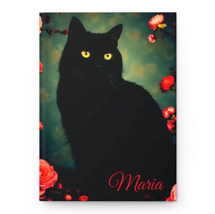 Cat Lover's Black Cat Hardcover Journal Matte, Nature-Inspired Sketchbook, Personalized Option, Gift for Holidays