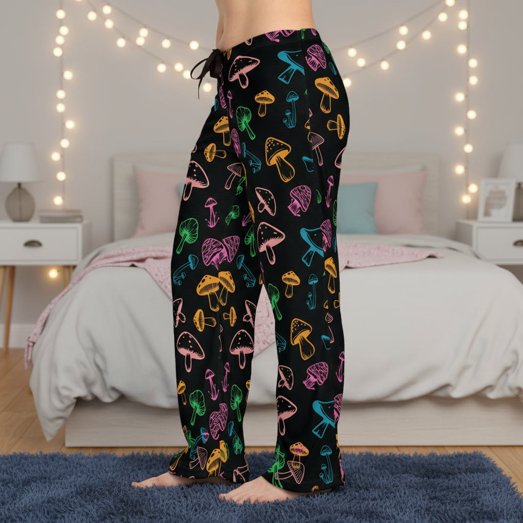 Colorful Mushroom Pajama Pants: Women's Cozy Lounge Sleepwear