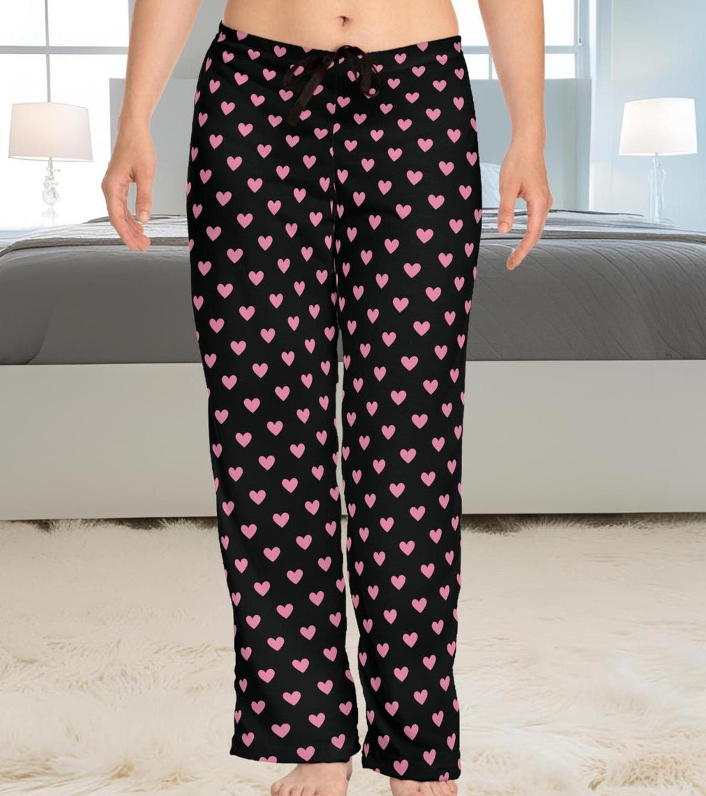 Heart Print Pajama Pants: Pink & Black Cozy Lounge Sleepwear
