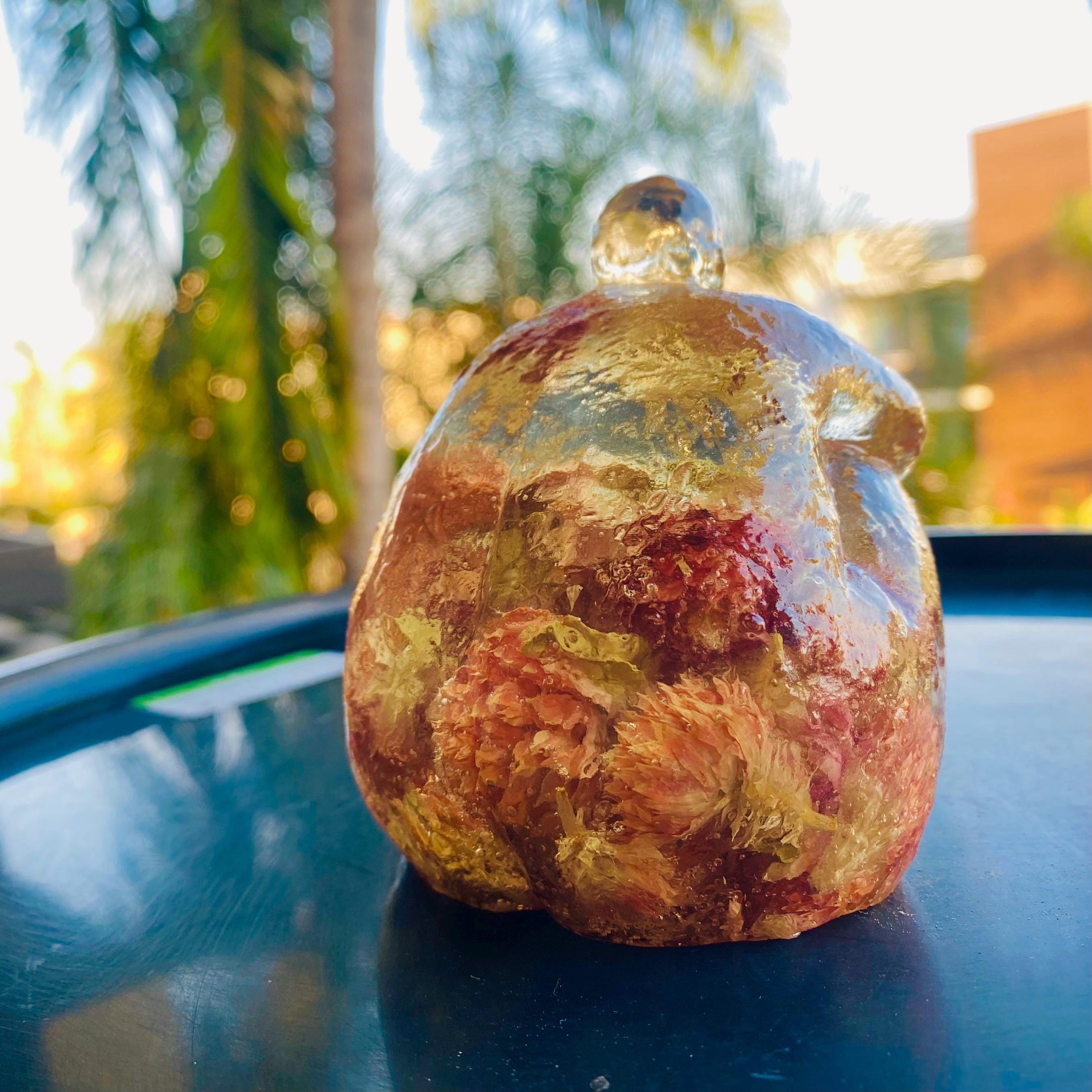 Chrysanthemum filled / Large  body/Heavy Mini statue/ Glass like