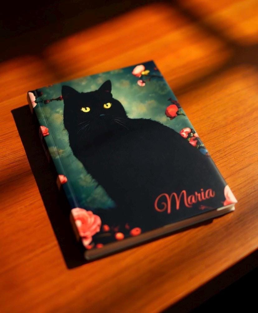 Cat Lover's Black Cat Hardcover Journal Matte, Nature-Inspired Sketchbook, Personalized Option, Gift for Holidays