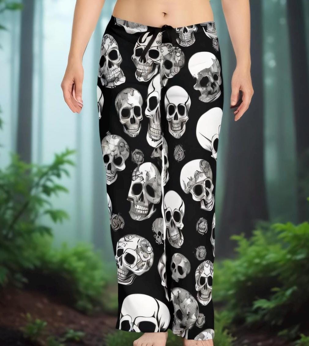 Gothic Skull Pajama Pants: Women's Dark Print Sleepwear