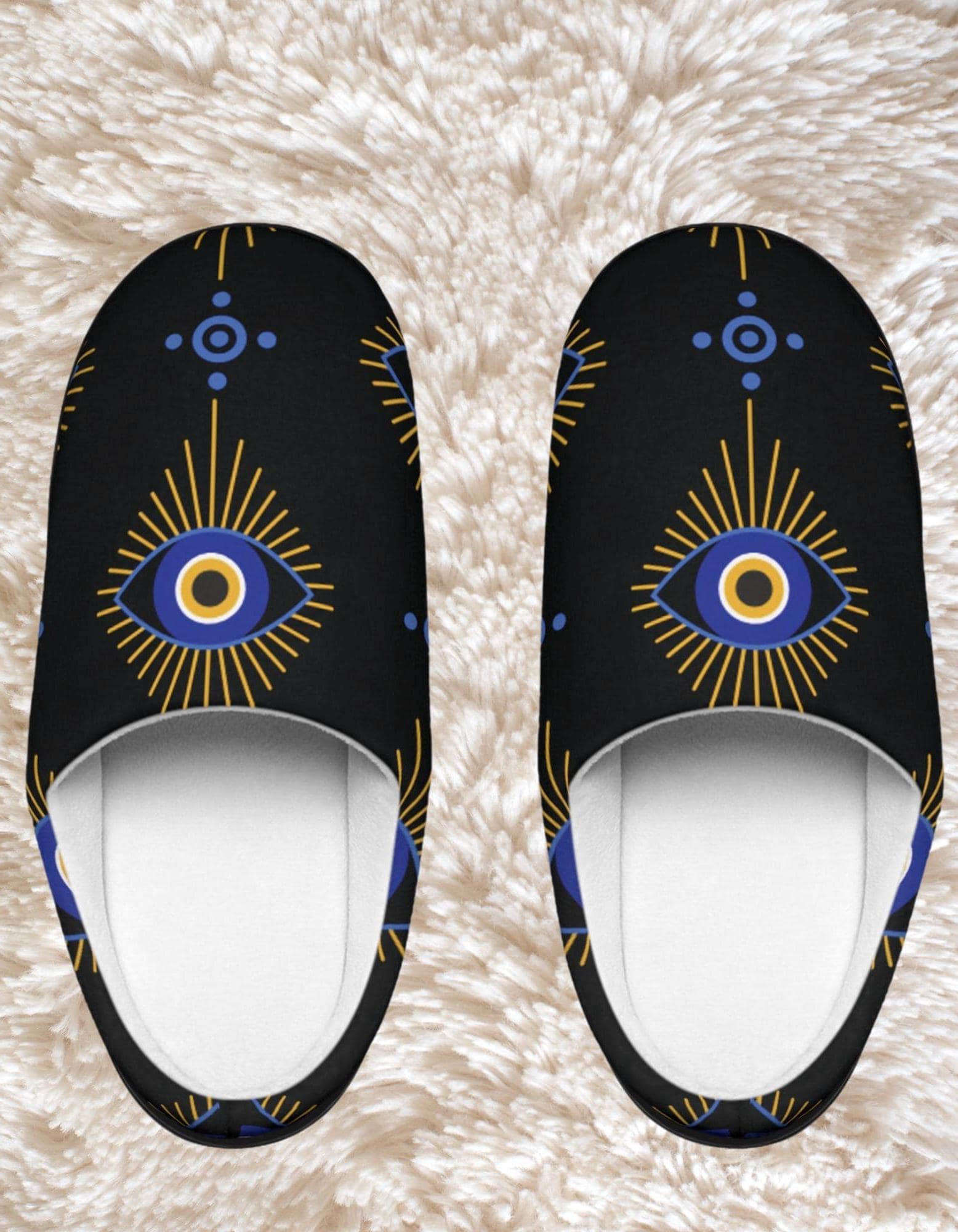 Boho Eye Design Fleece Slippers: Cozy Unisex House Shoes