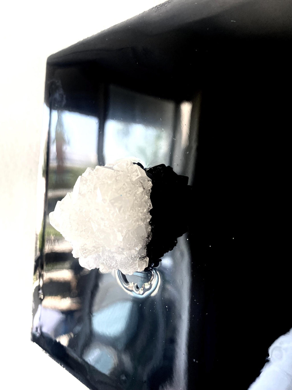 Handmade Stone Geode Wall Hanging: Black Resin Canvas Art