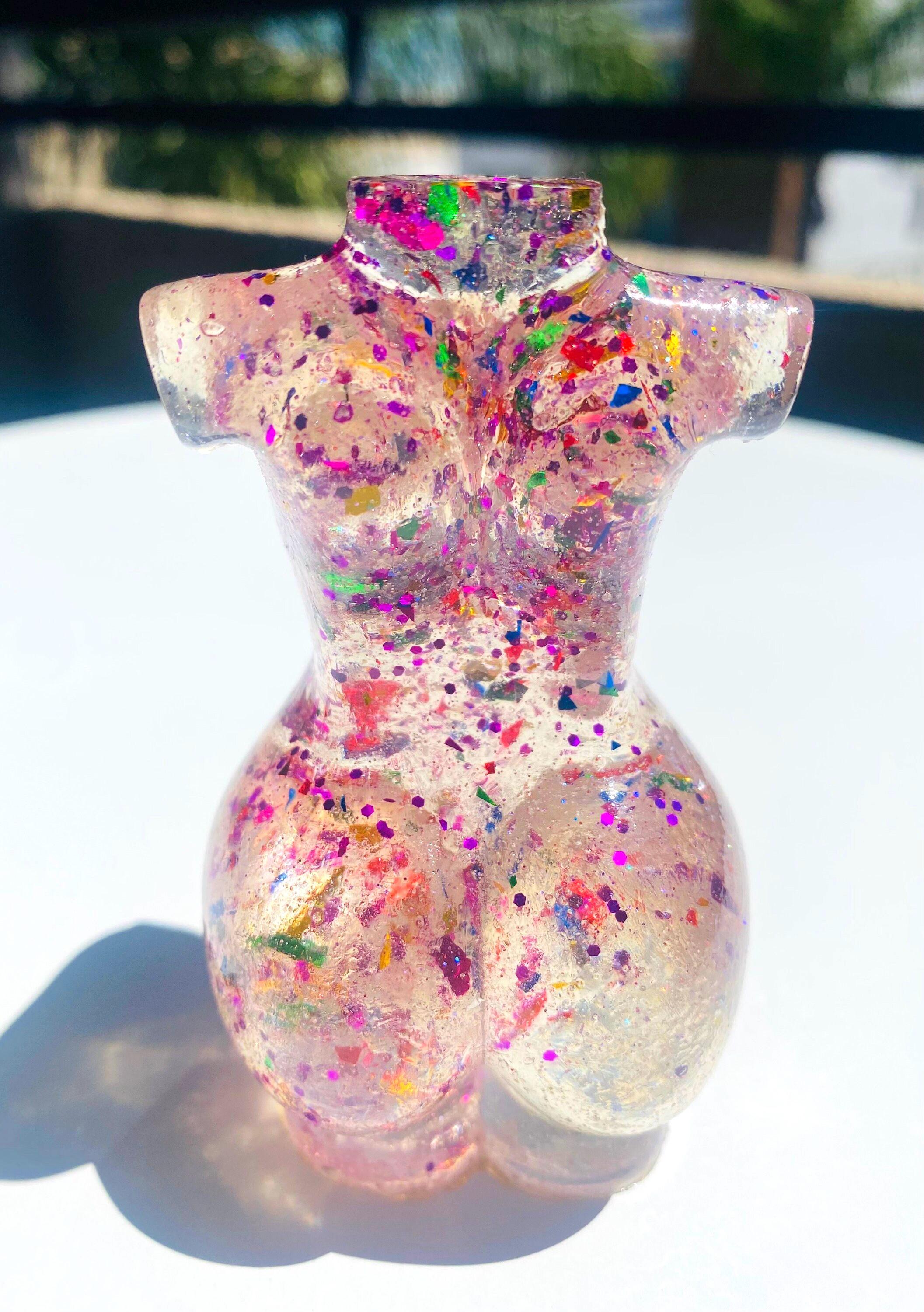 Handmade Resin Curvy Goddess Statue: Confetti Rainbow Decor