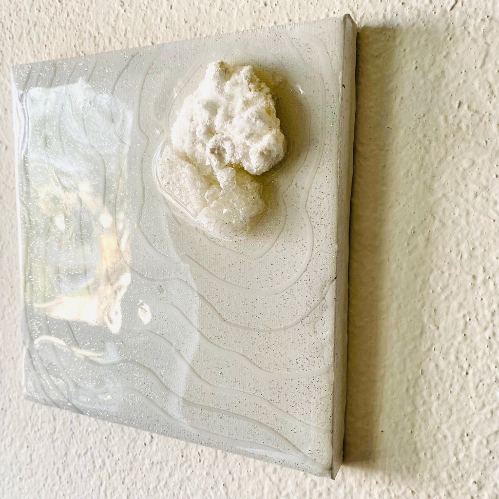 White Stone Ripple Geode Wall Art: 6x6 Resin Canvas, Gloss Finish