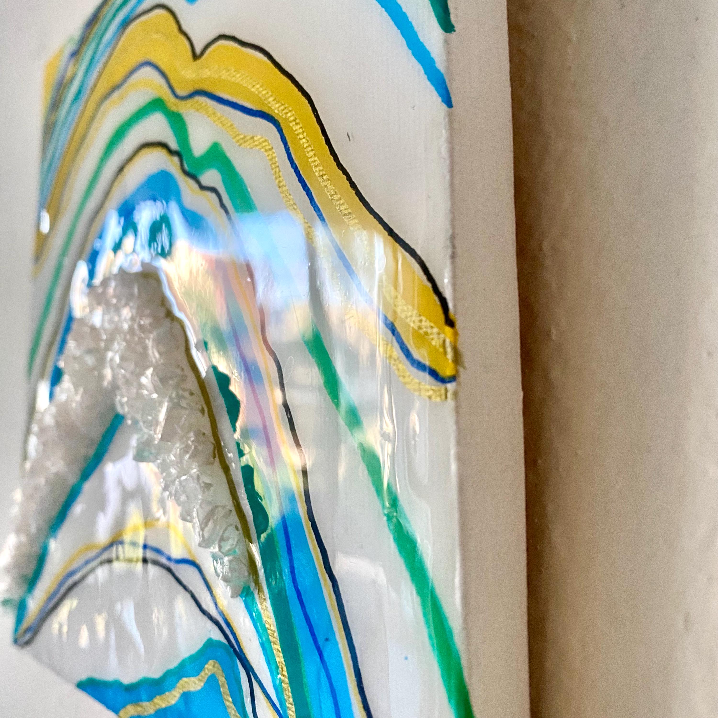 Handmade Geode Canvas Art: Aqua Blue Green Arch, Resin & Glass (6x6 in.)