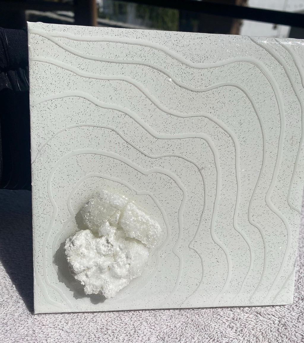 White Stone Ripple Geode Wall Art: 6x6 Resin Canvas, Gloss Finish