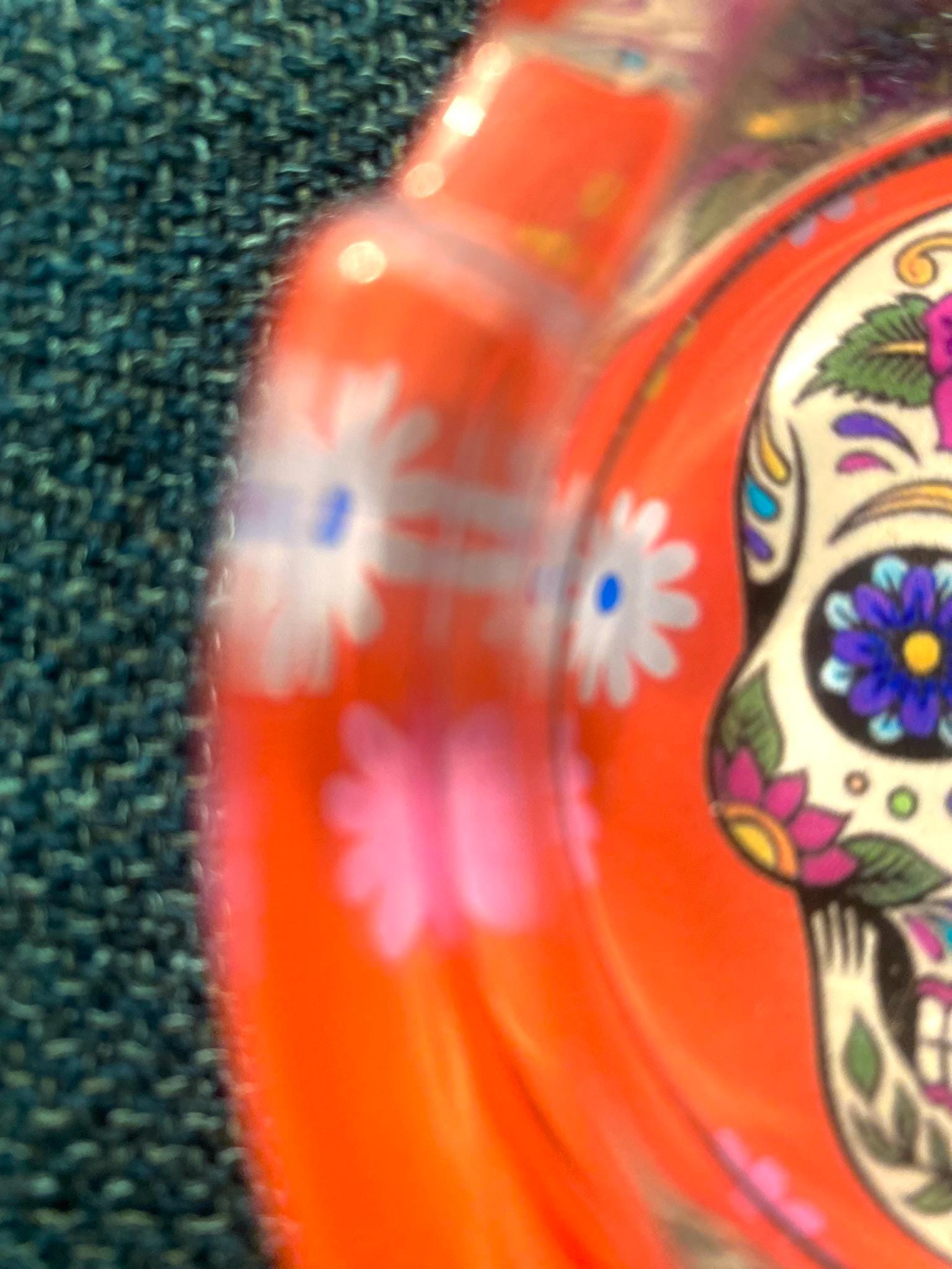 Vibrant Orange Sugar Skull, Decor Glass, Day of the Dead Ashtray, Thick Glass, Themed, Ashtray
