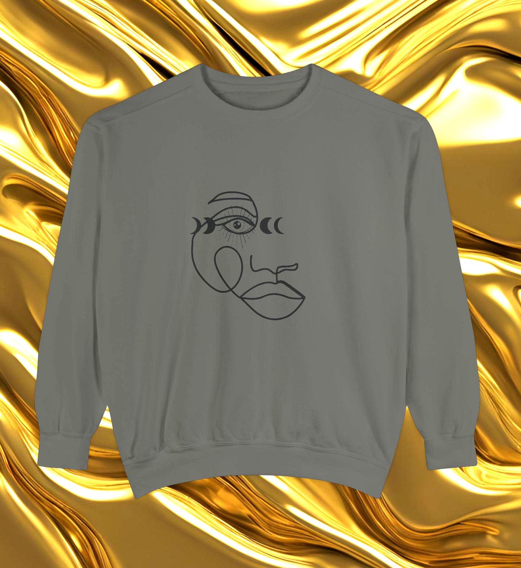 Celestial Profile Line Art Women's Face, Moon Phase Shirt, Lunar Cycle Jumper, Astronomy Sweatshirt,