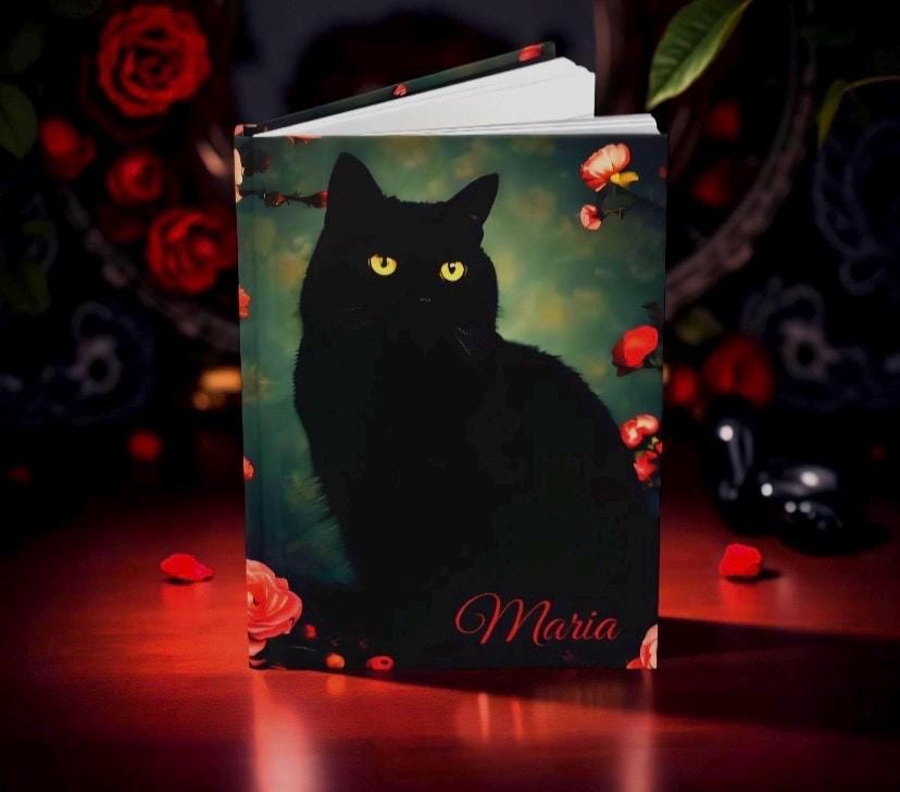 Cat Lover's Black Cat Hardcover Journal Matte, Nature-Inspired Sketchbook, Personalized Option, Gift for Holidays
