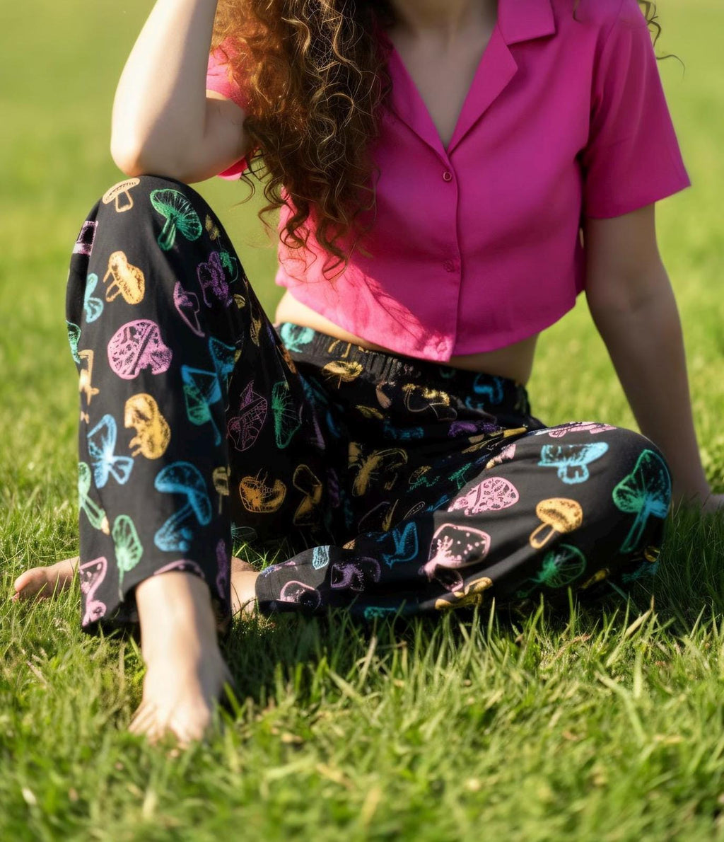 Colorful Mushroom Pajama Pants: Women's Cozy Lounge Sleepwear