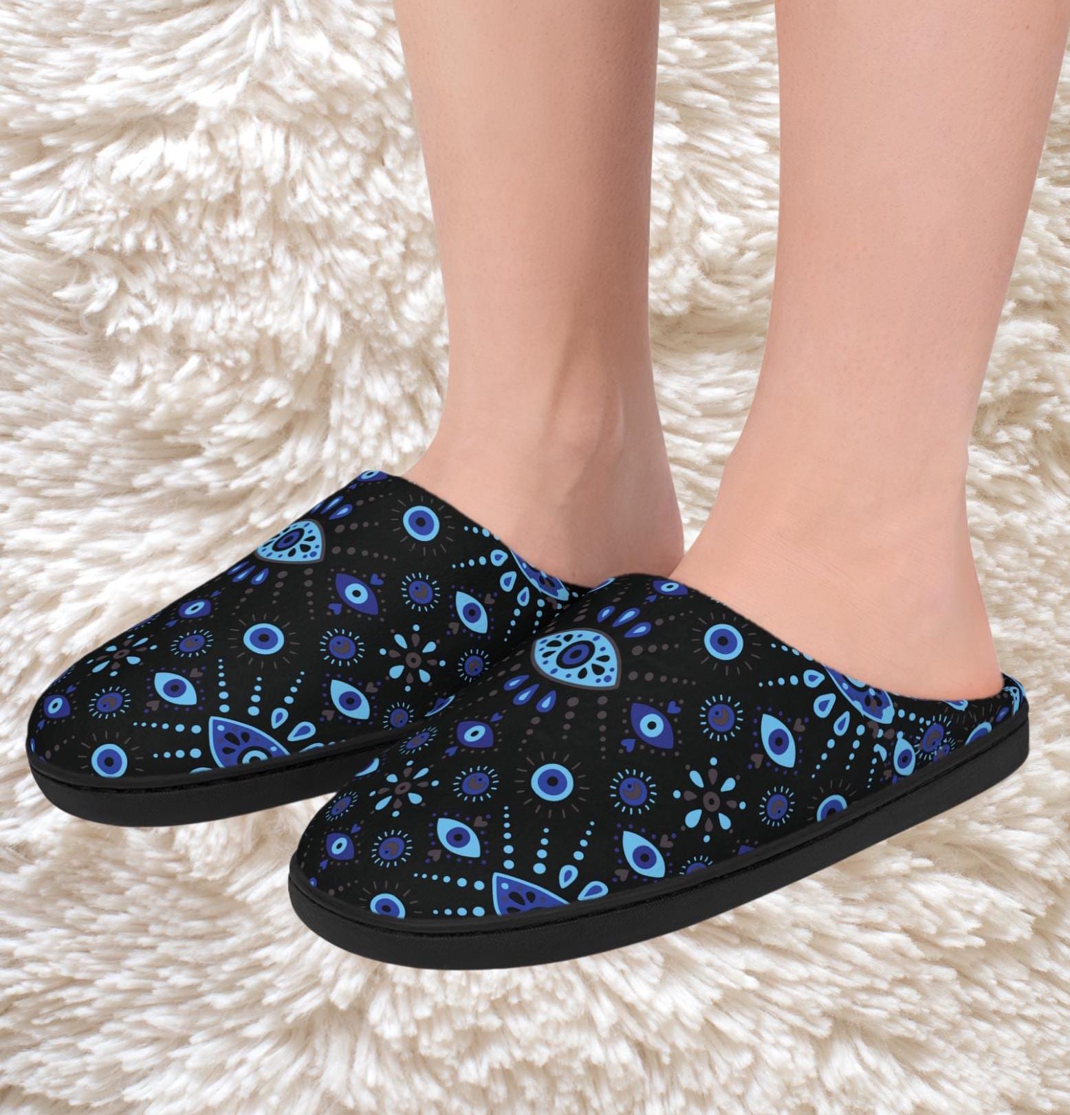 Blue Evil Eye Fleece Slippers: Cozy Indoor Comfort Shoes