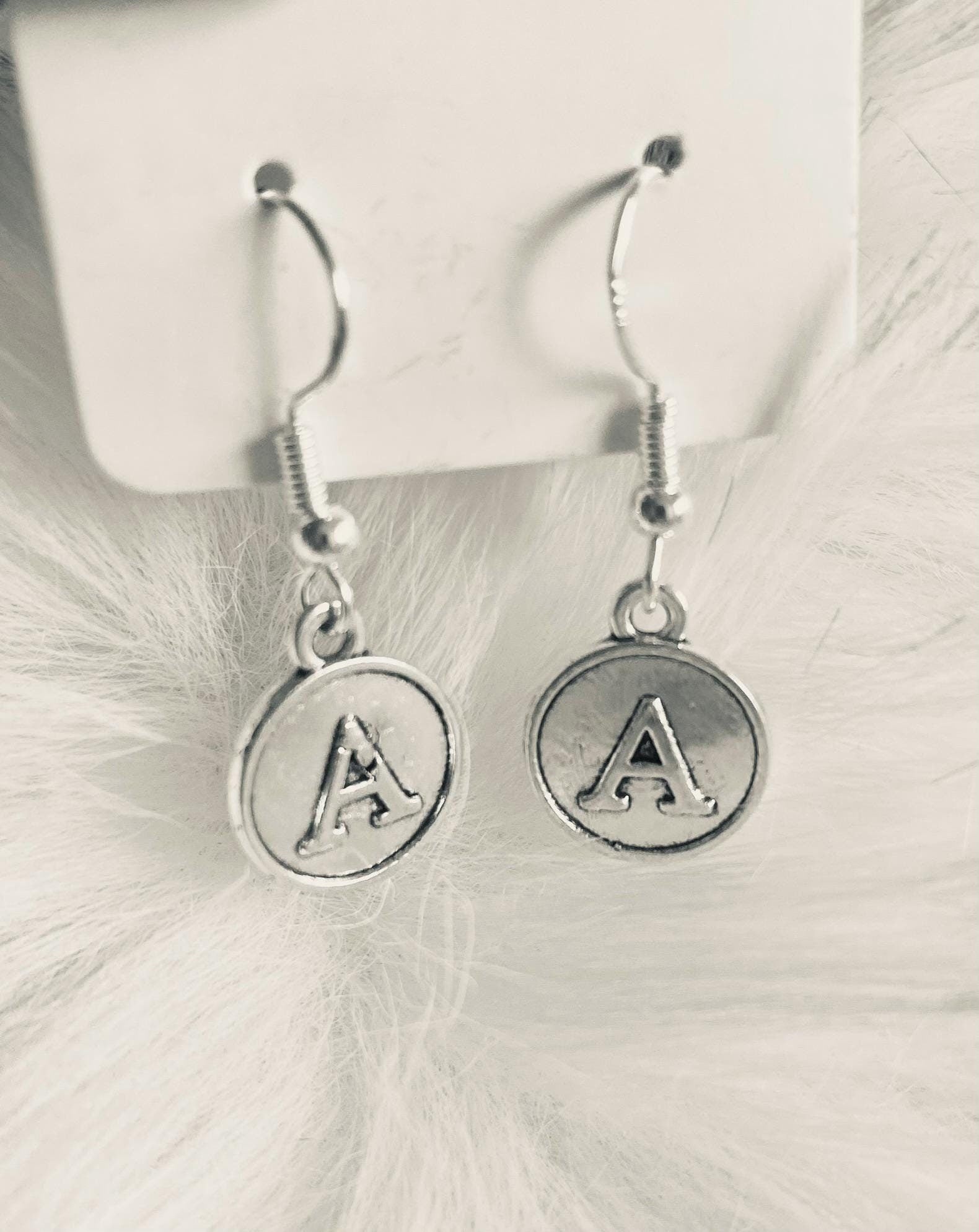 Personalized Silver Initial Earrings – Custom Letter Dangle with Secure Rubber Backing