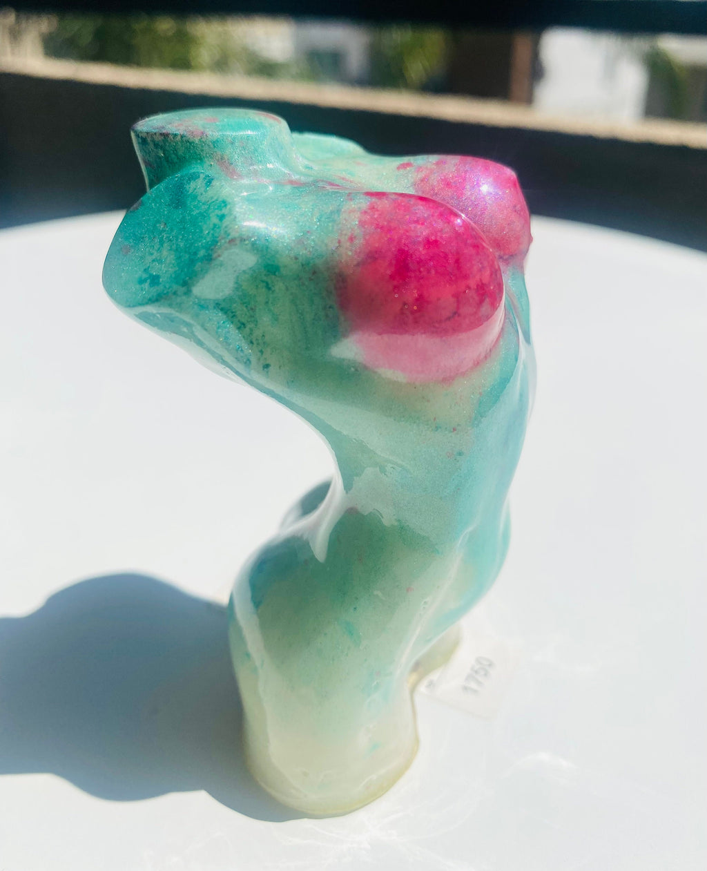 Hand Made/Resin/Fit Body Goddess Figure W/Pink Breast/ Aqua Blue