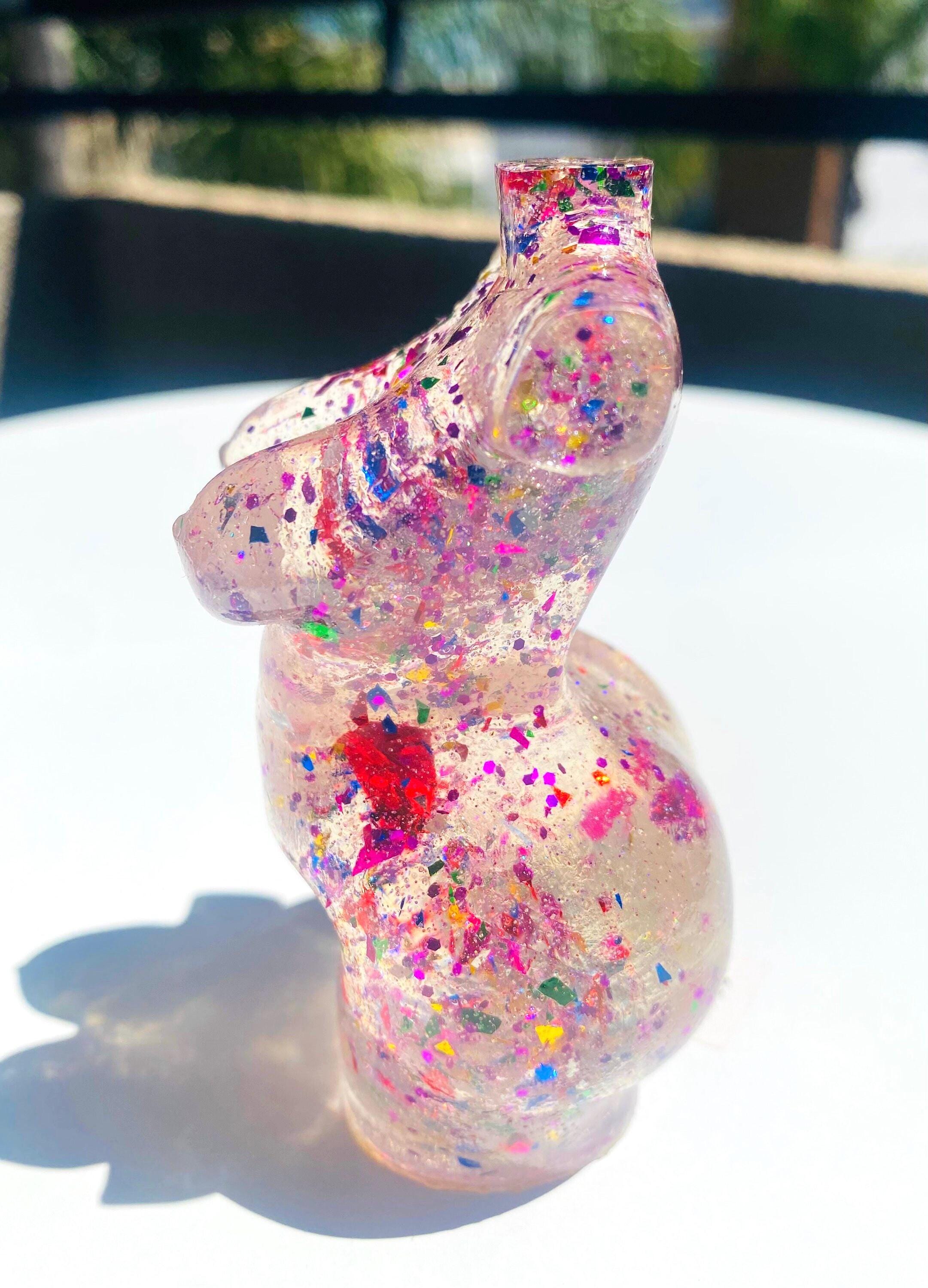 Handmade Resin Curvy Goddess Statue: Confetti Rainbow Decor