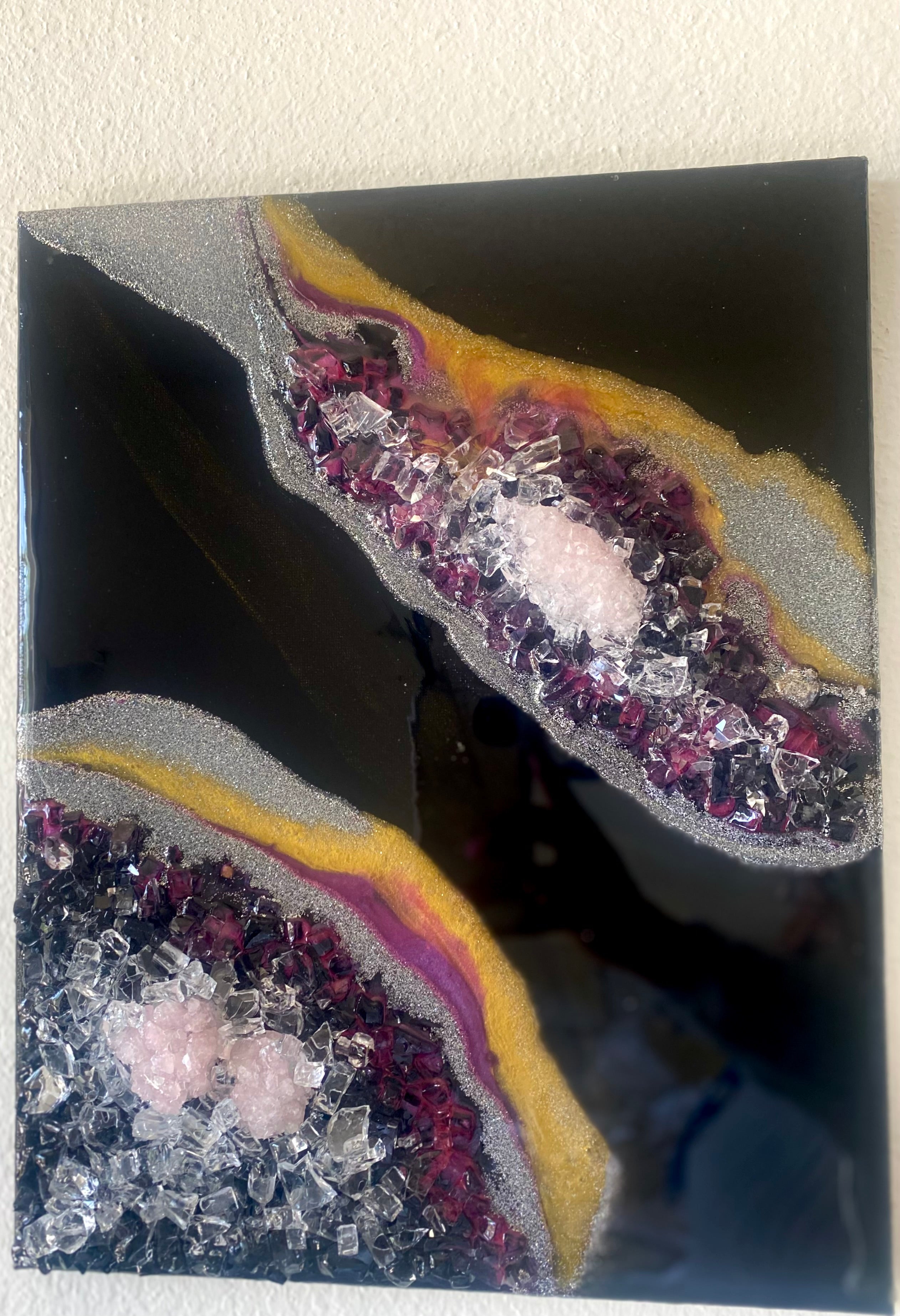 Geode Wall  Art Hanging/ Black Pink & Gold