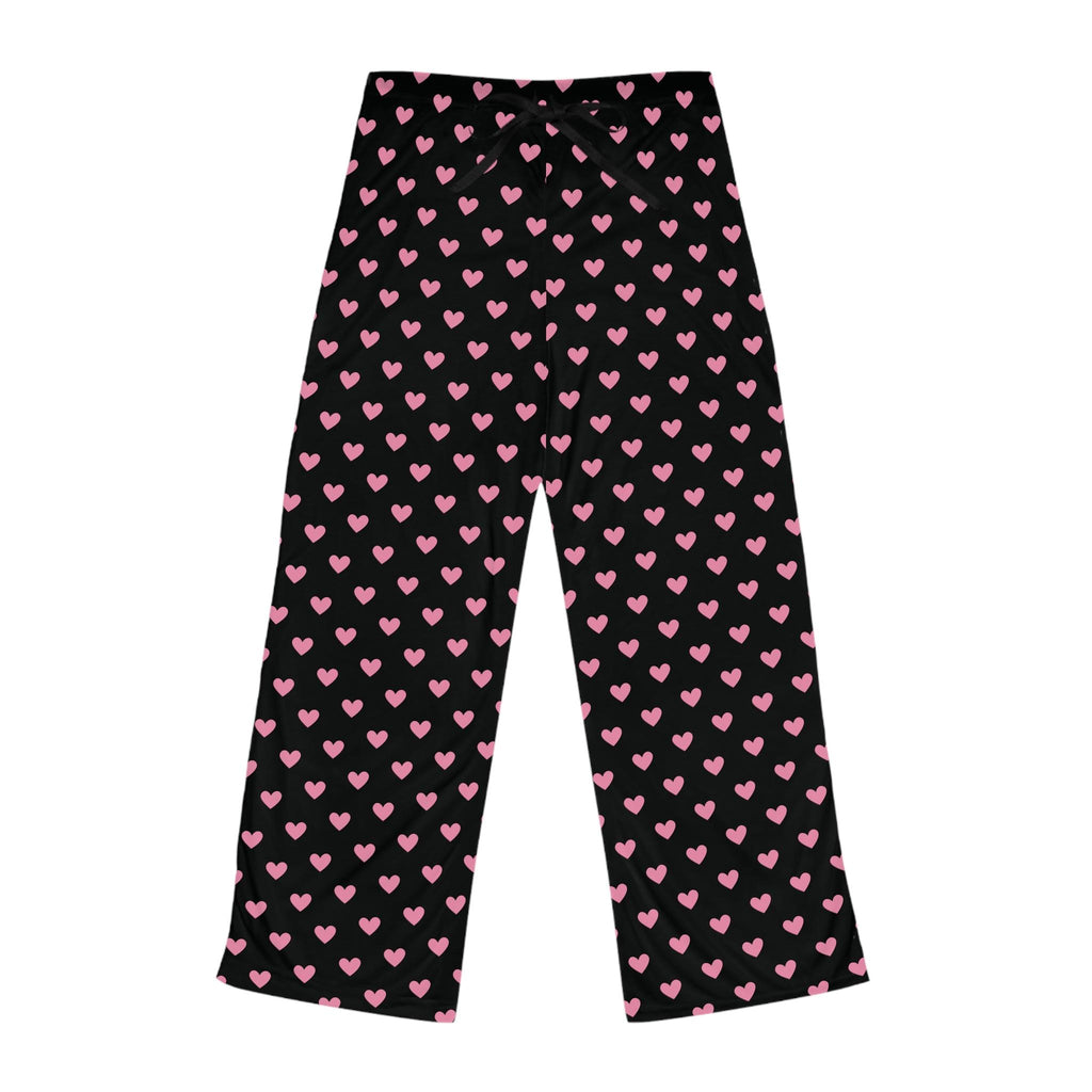 Heart Print Pajama Pants: Pink & Black Cozy Lounge Sleepwear