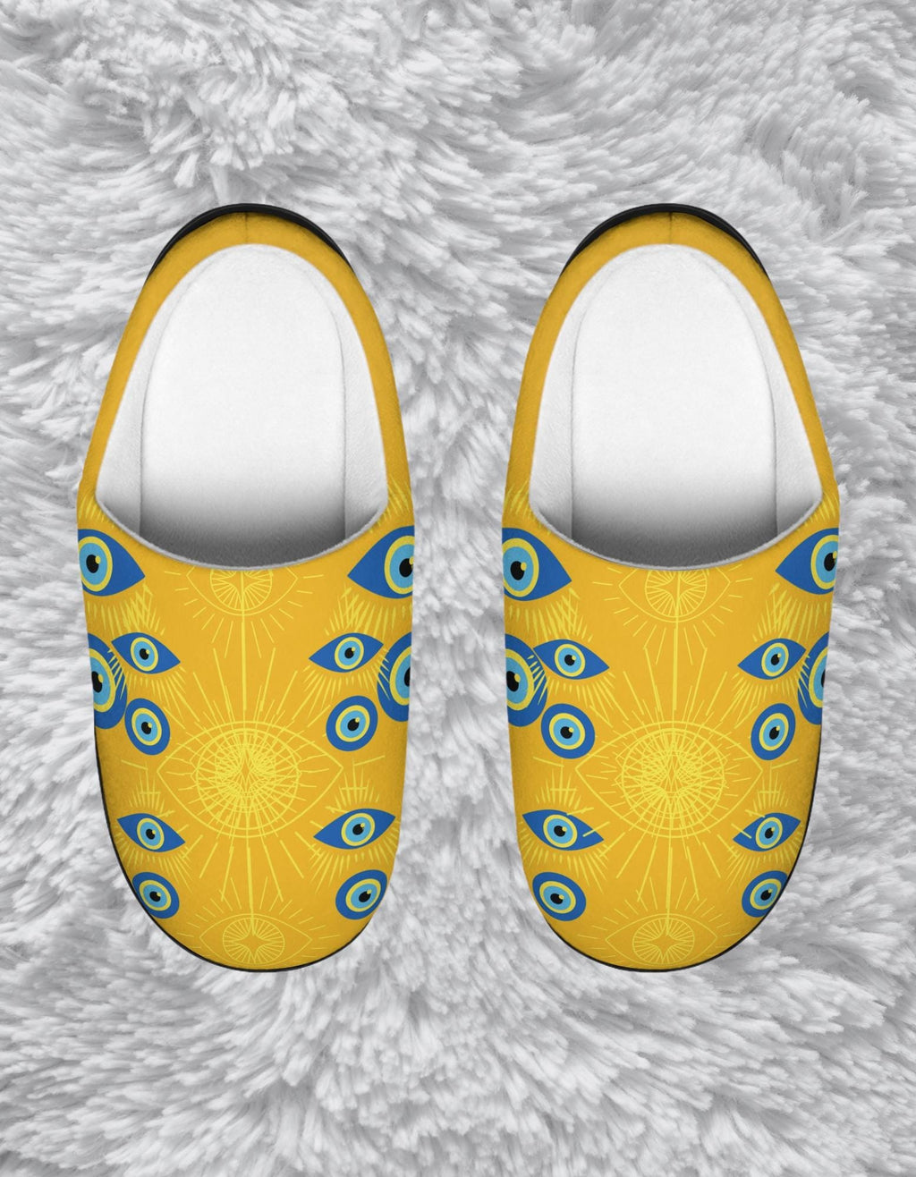 Golden Eye Pattern Fleece Slippers: Bohemian Indoor Comfort
