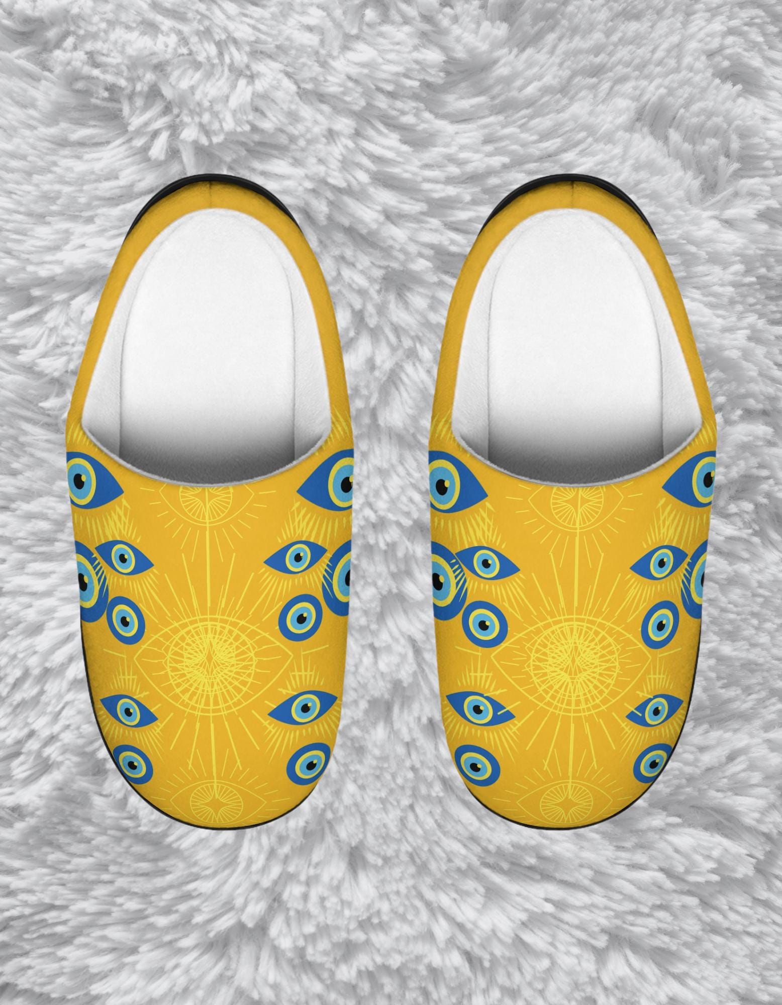 Golden Eye Pattern Fleece Slippers: Bohemian Indoor Comfort