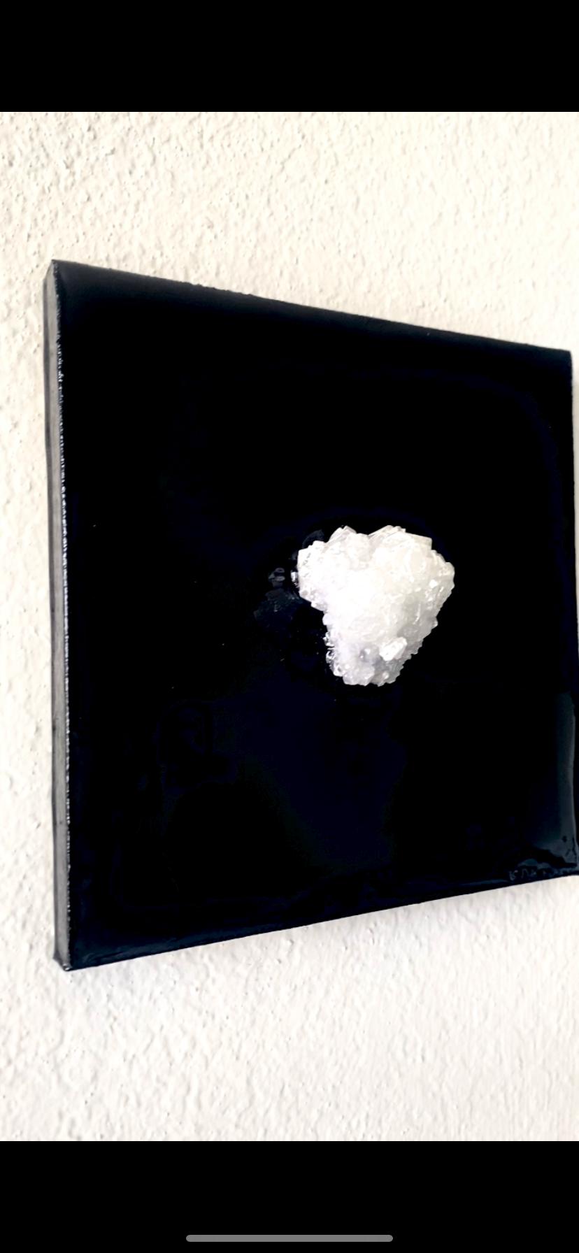 Handmade Stone Geode Wall Hanging: Black Resin Canvas Art