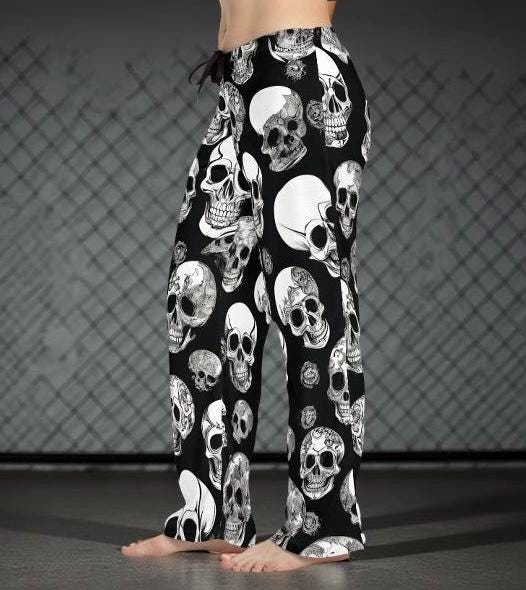 Gothic Skull Pajama Pants: Women's Dark Print Sleepwear