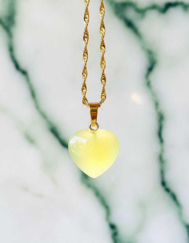 Jade Heart Necklace: Silver Chain, Green Gem