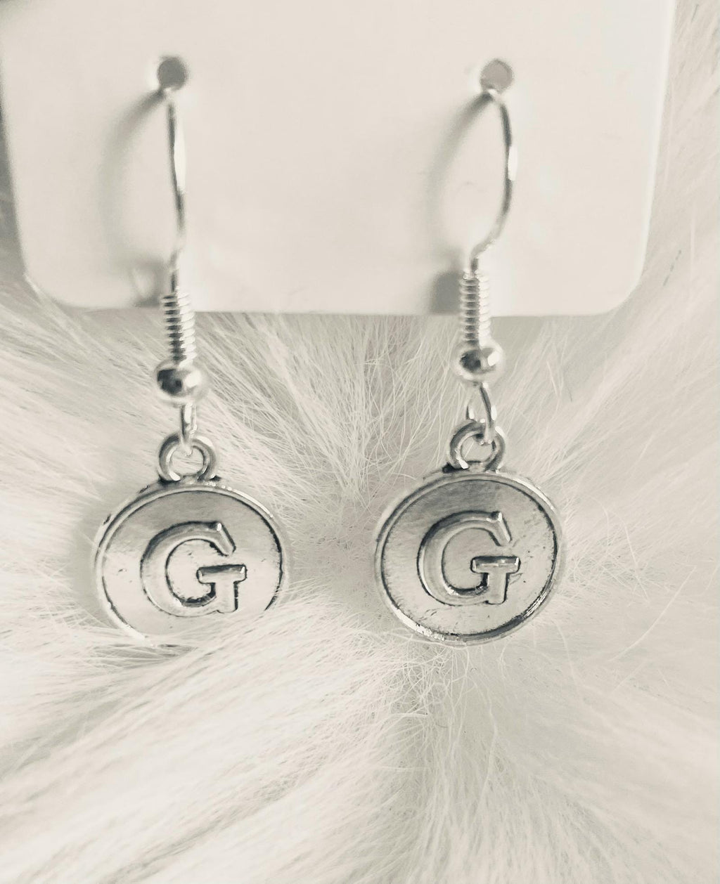 Personalized Silver Initial Earrings – Custom Letter Dangle with Secure Rubber Backing