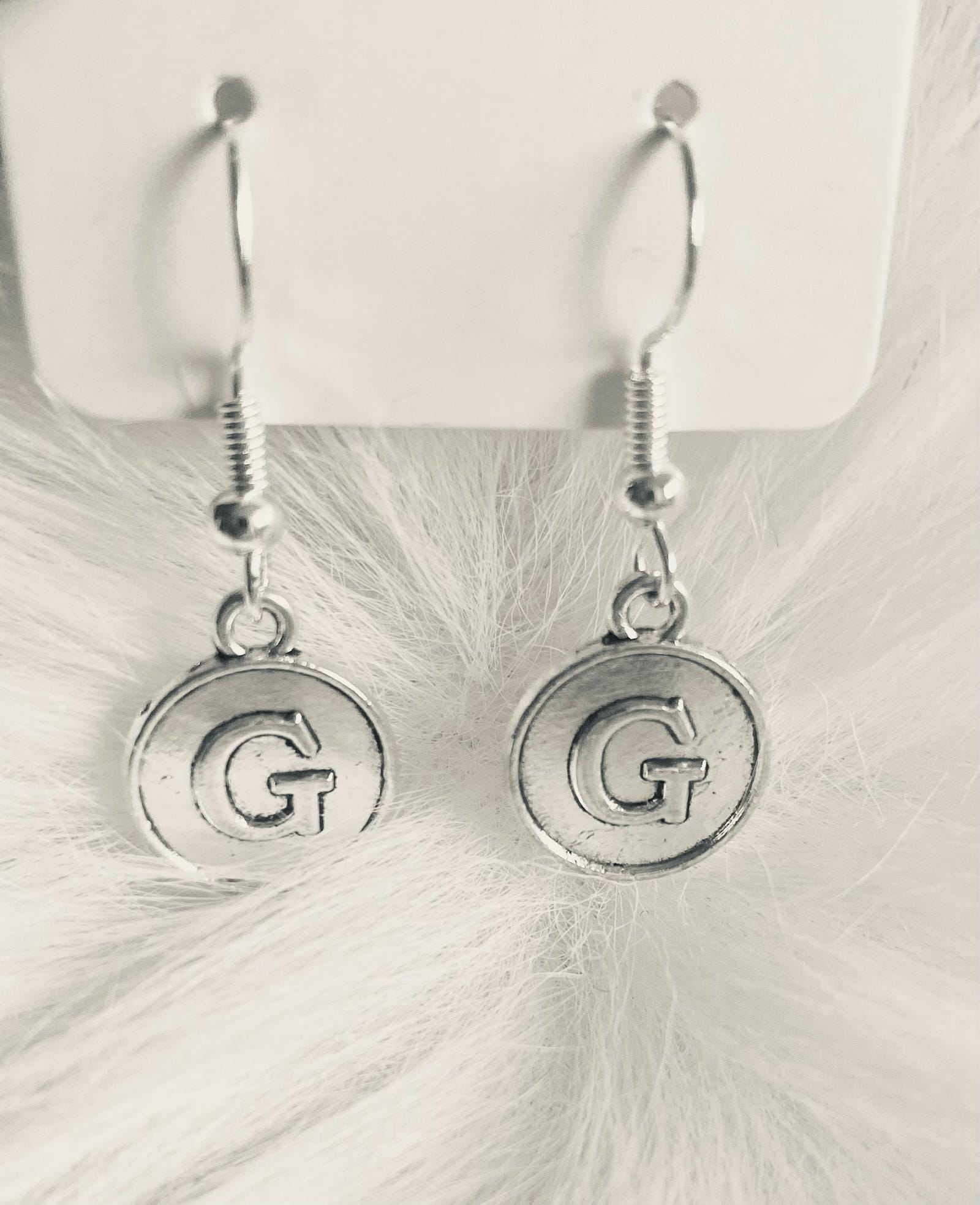 Personalized Silver Initial Earrings – Custom Letter Dangle with Secure Rubber Backing