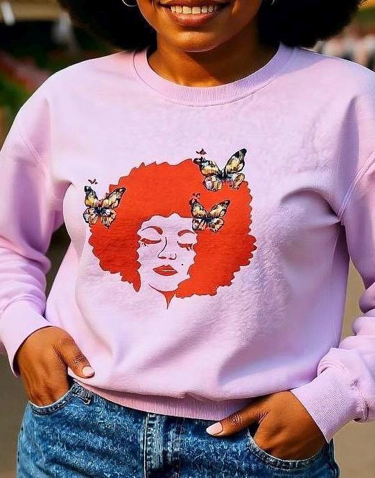 Afro Art Sweatshirt: Embroidered Unisex Graphic Top - Cozy Cotton Blend