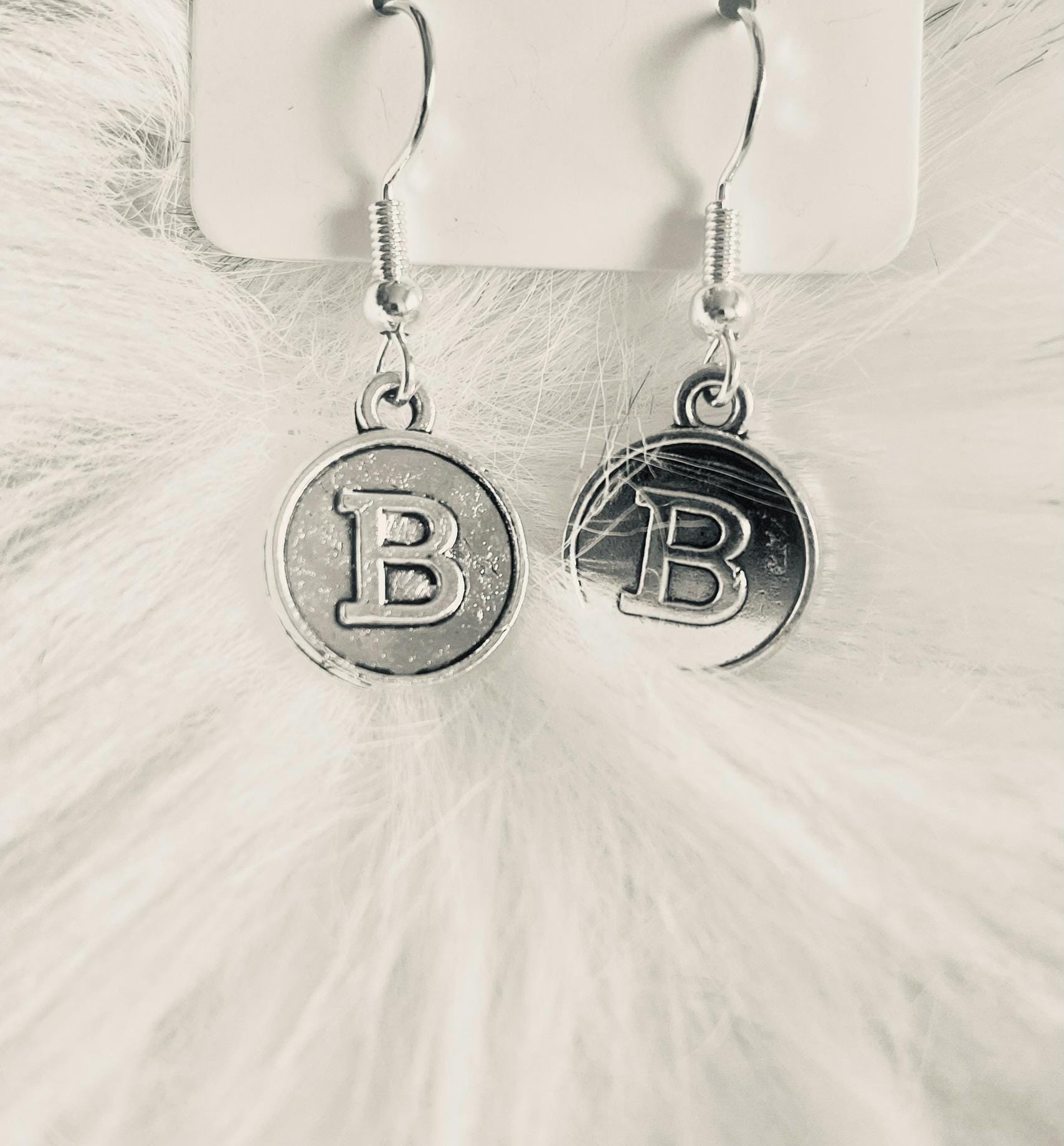 Personalized Silver Initial Earrings – Custom Letter Dangle with Secure Rubber Backing