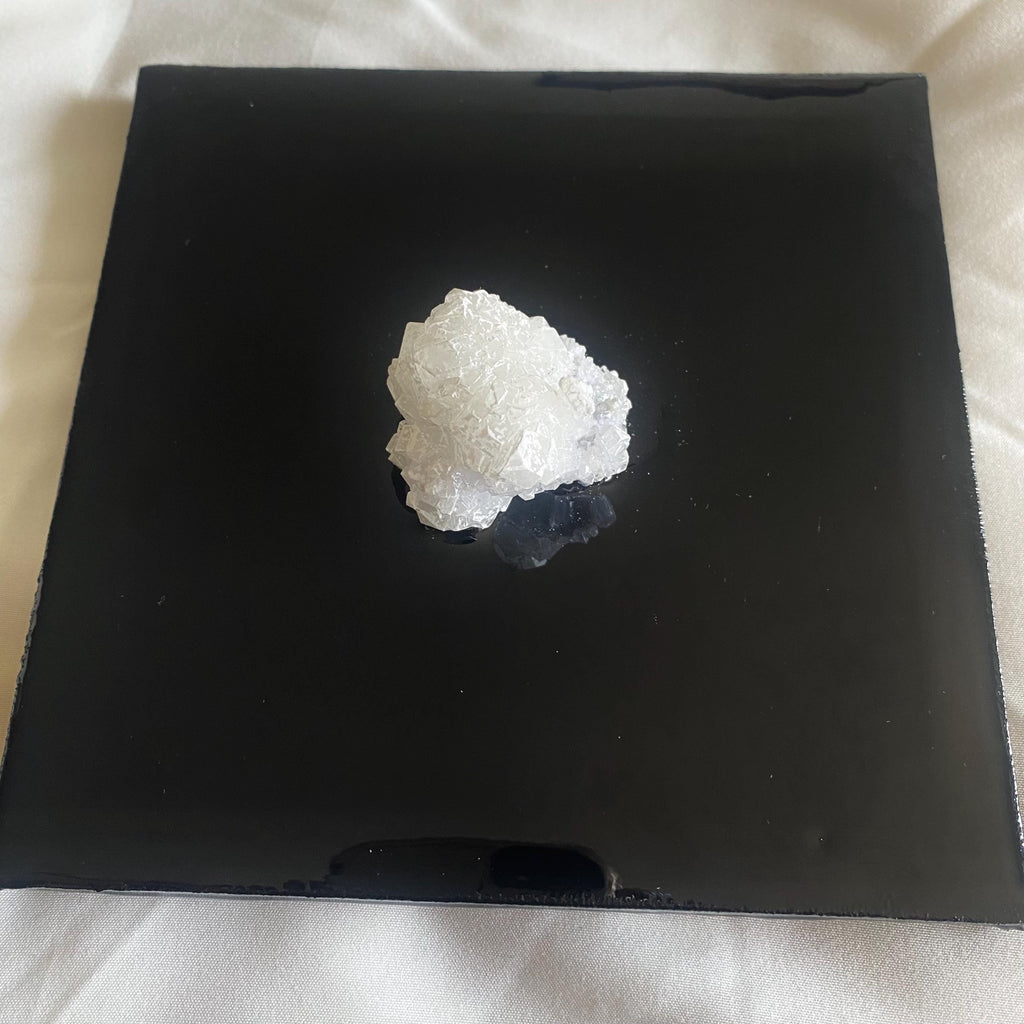 Handmade Stone Geode Wall Hanging: Black Resin Canvas Art