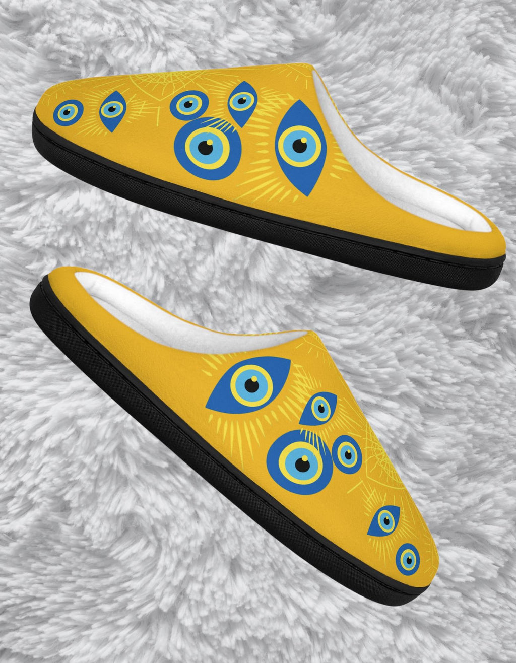 Golden Eye Pattern Fleece Slippers: Bohemian Indoor Comfort