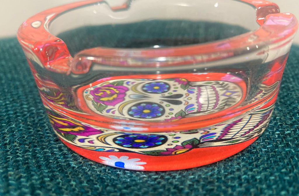 Vibrant Orange Sugar Skull, Decor Glass, Day of the Dead Ashtray, Thick Glass, Themed, Ashtray