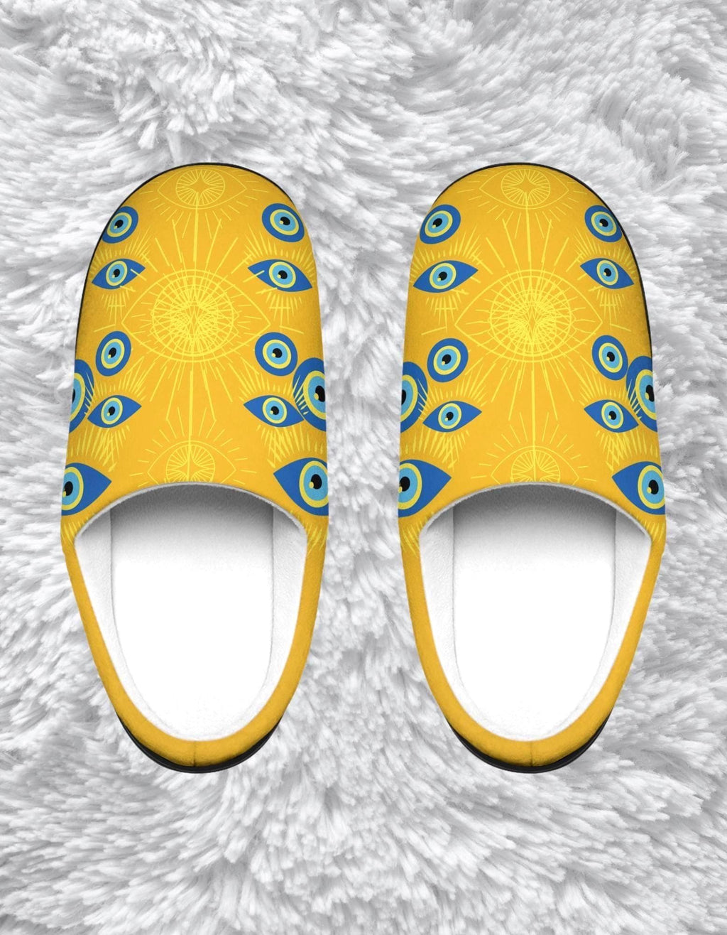 Golden Eye Pattern Fleece Slippers: Bohemian Indoor Comfort