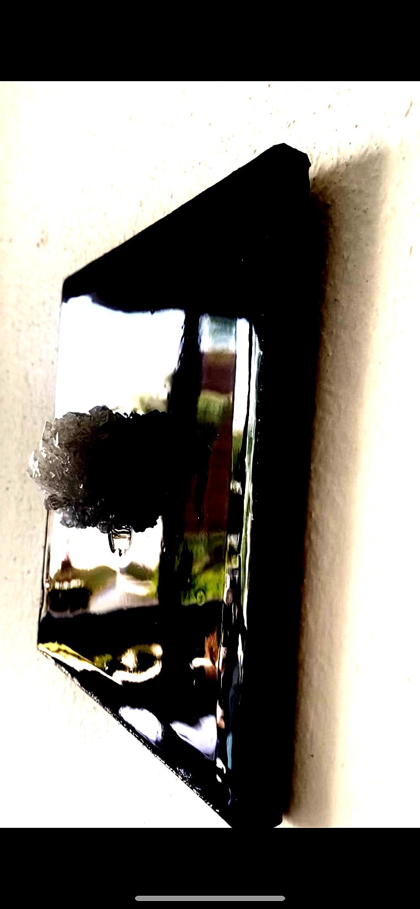 Handmade Stone Geode Wall Hanging: Black Resin Canvas Art