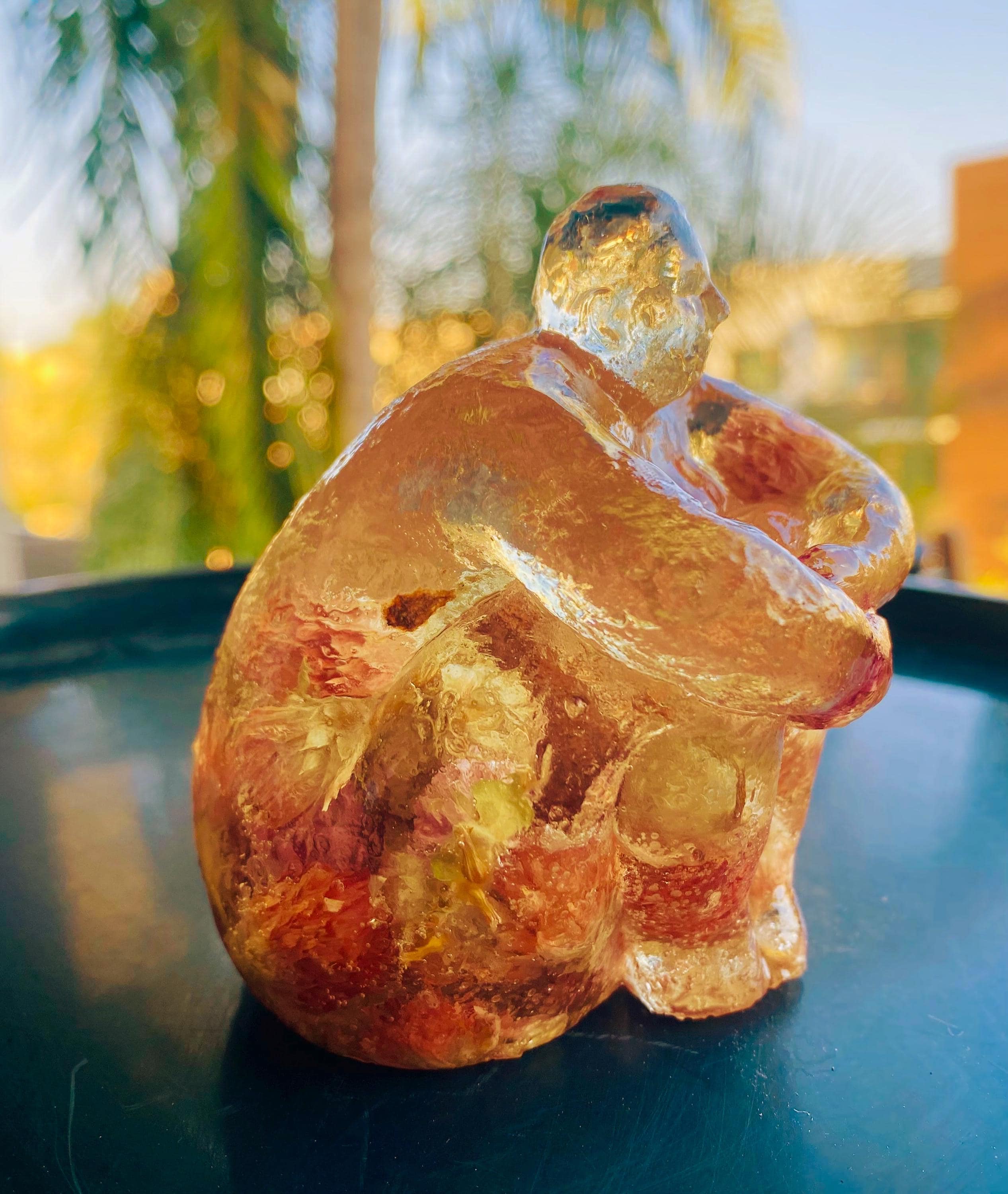 Chrysanthemum filled / Large  body/Heavy Mini statue/ Glass like