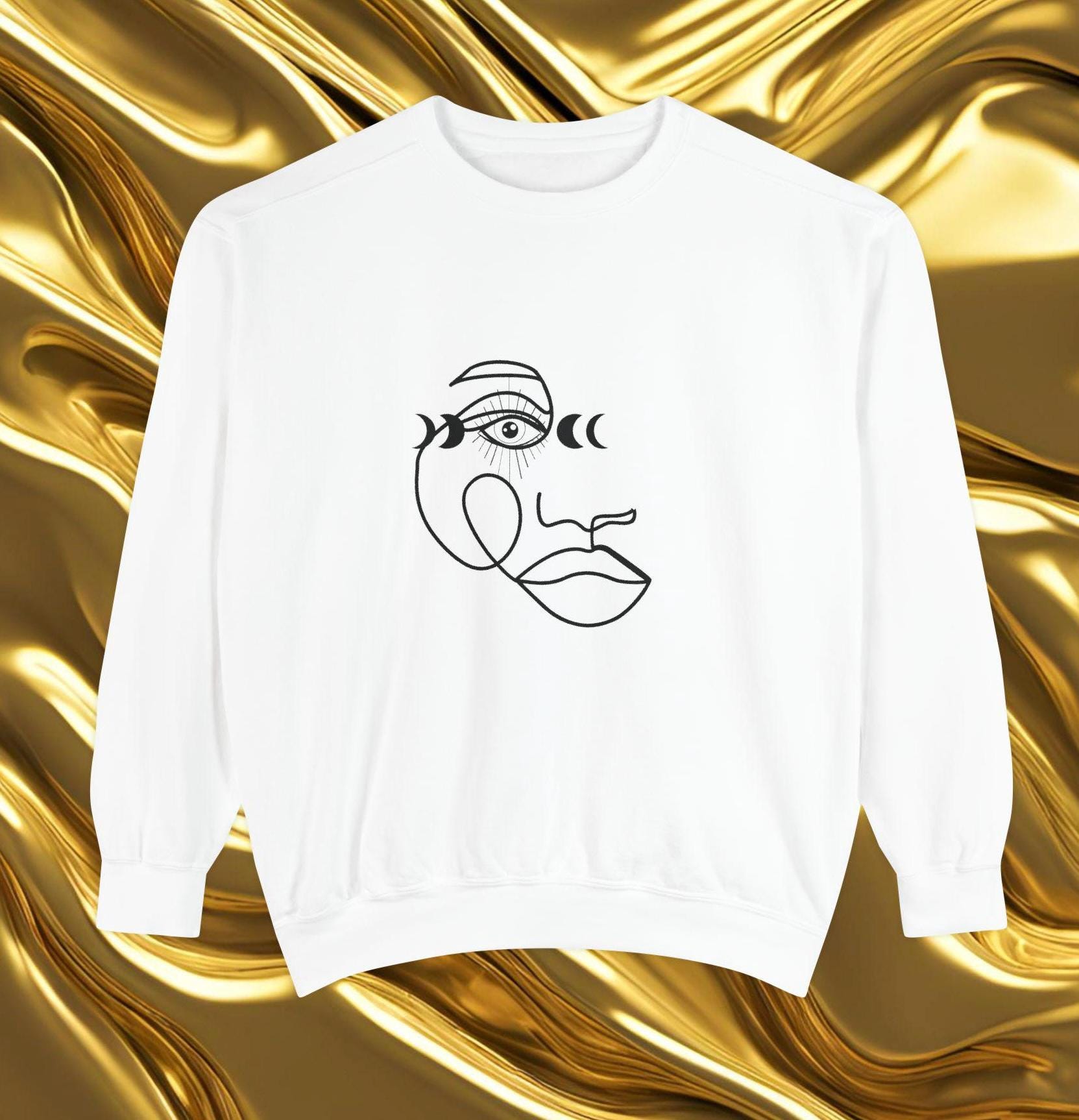 Celestial Profile Line Art Women's Face, Moon Phase Shirt, Lunar Cycle Jumper, Astronomy Sweatshirt,