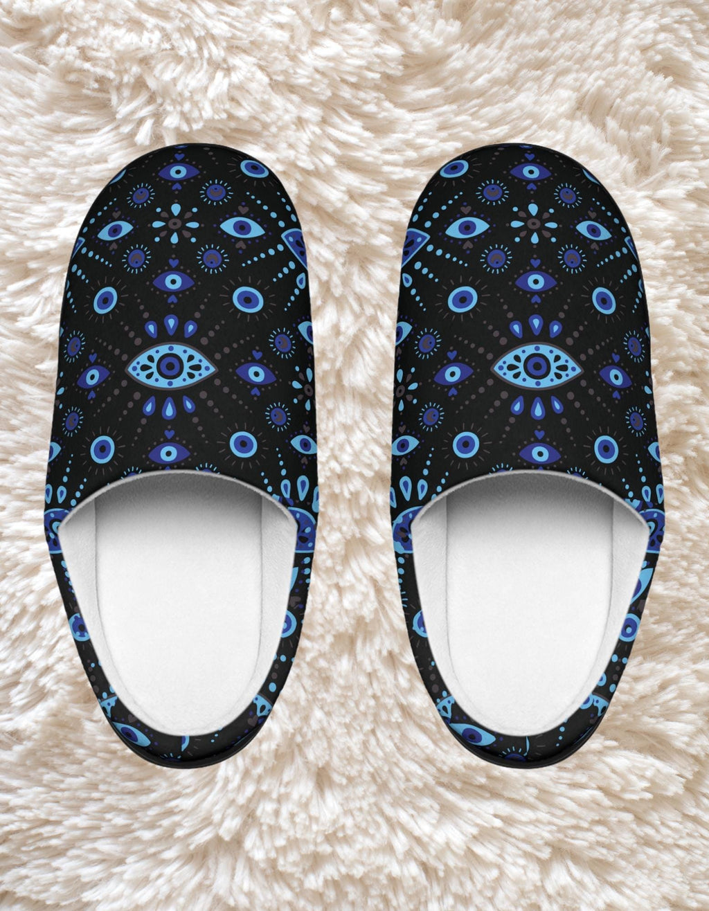 Blue Evil Eye Fleece Slippers: Cozy Indoor Comfort Shoes
